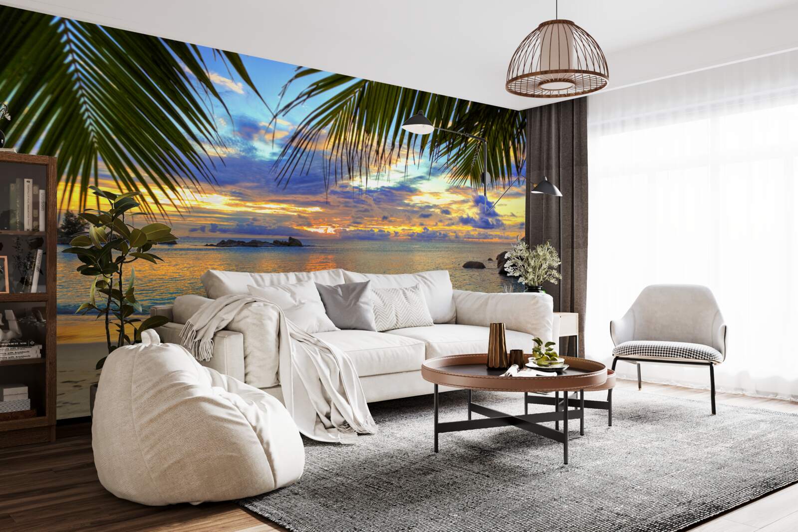 Fototapeta breh je orámovaný pokojným tropickým západom slnka