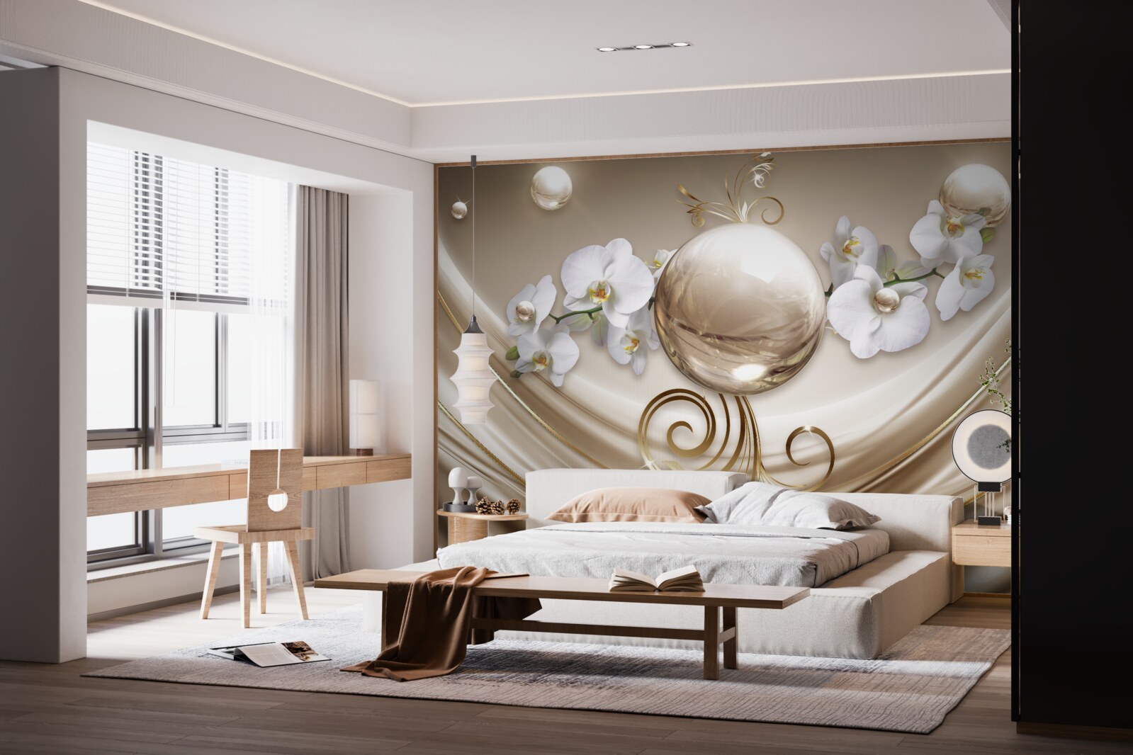 Fototapeta guľa zlatých a snehovo bielych orchideí