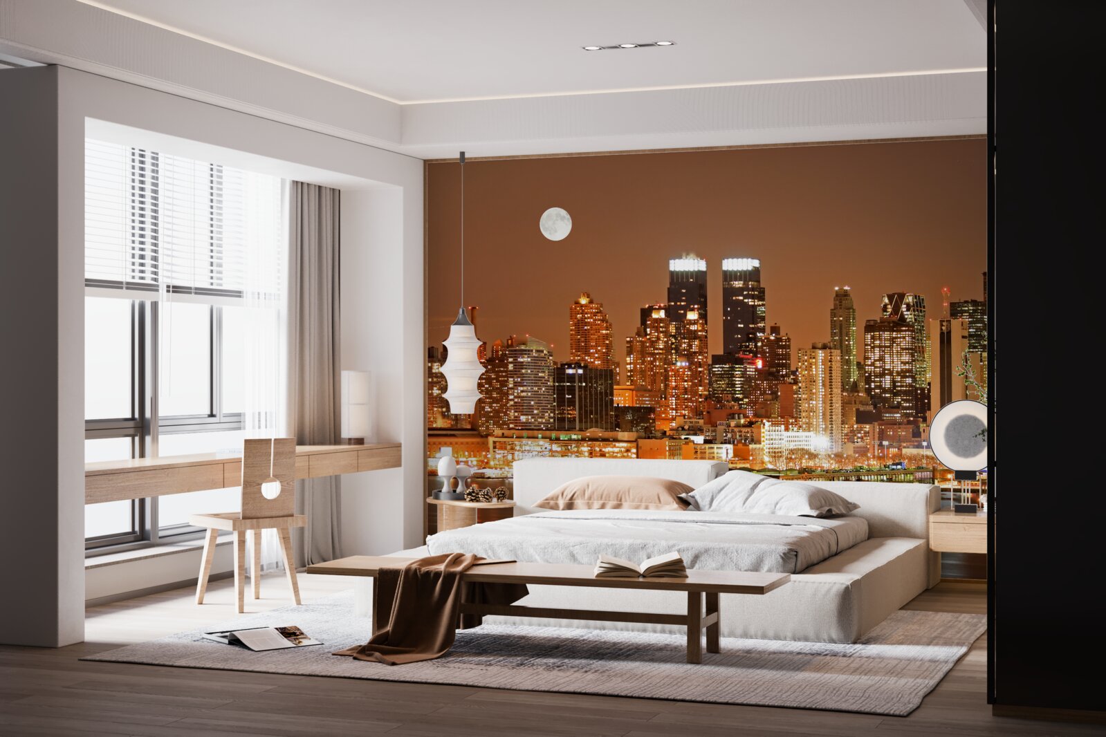 Fototapeta mesto je osvetlené splnom mesiaca