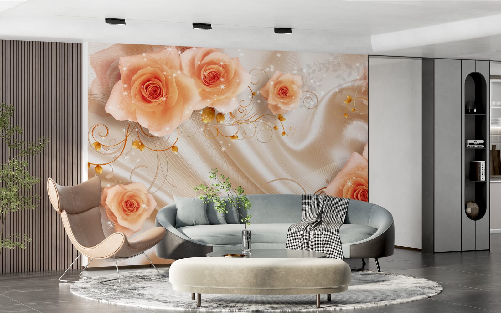 Fototapeta oranžové ruže na hodvábnom saténe