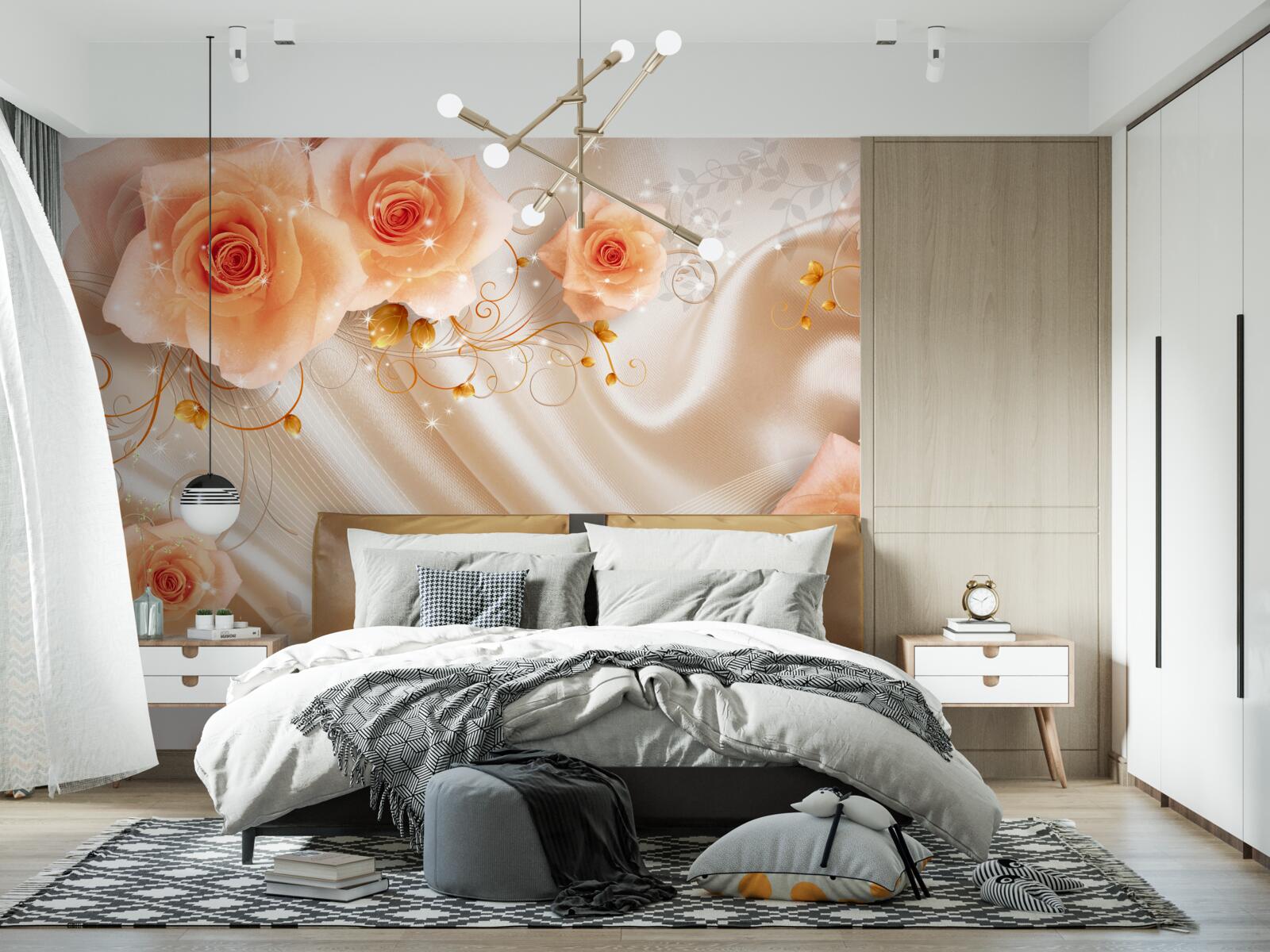 Fototapeta oranžové ruže na hodvábnom saténe