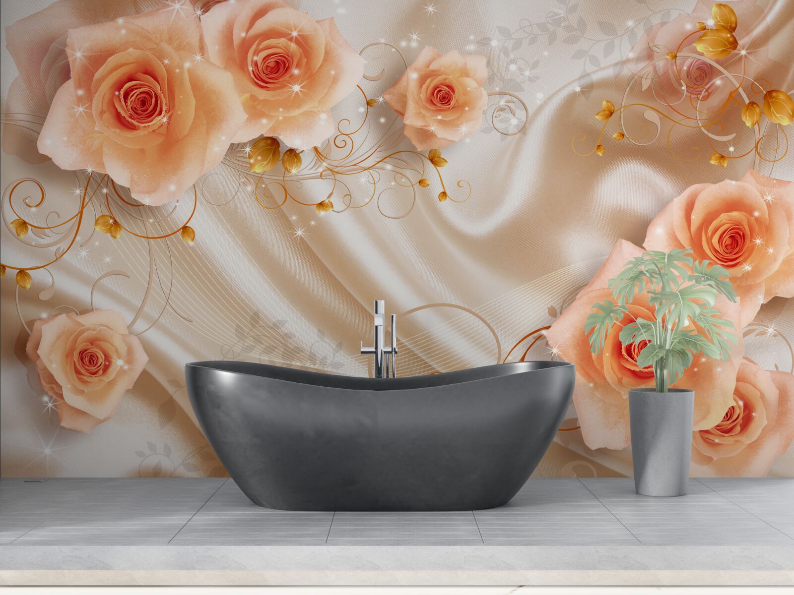 Fototapeta oranžové ruže na hodvábnom saténe