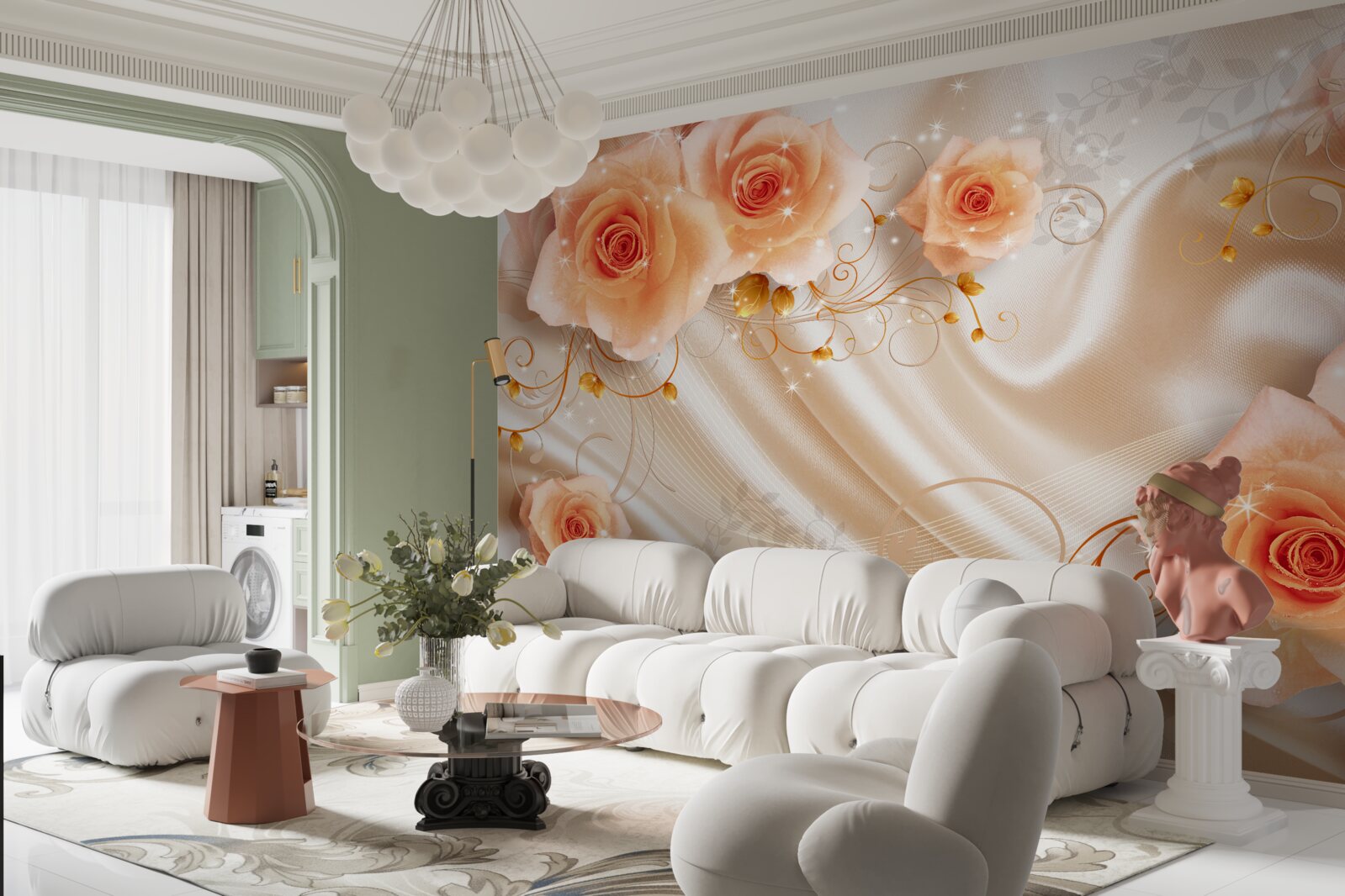 Fototapeta oranžové ruže na hodvábnom saténe