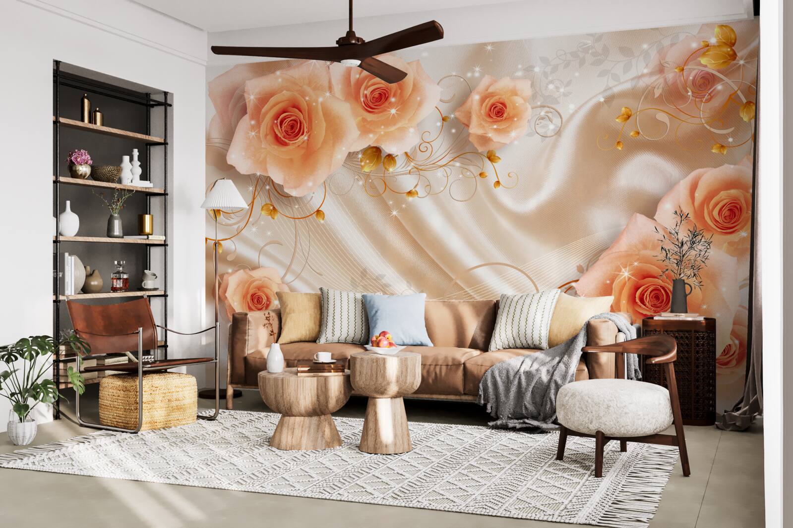 Fototapeta oranžové ruže na hodvábnom saténe