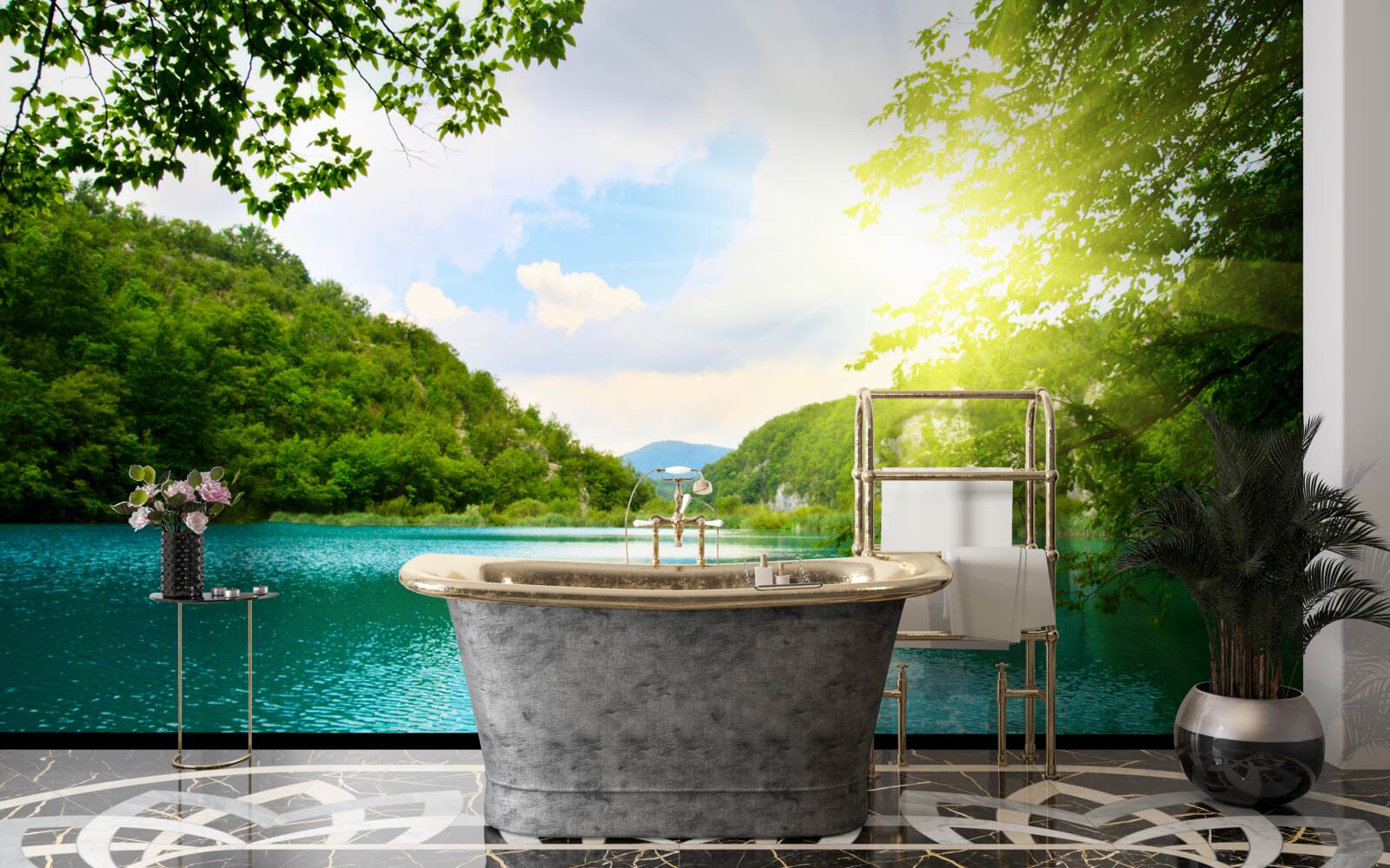 Fototapeta východ slnka nad vodnou hladinou