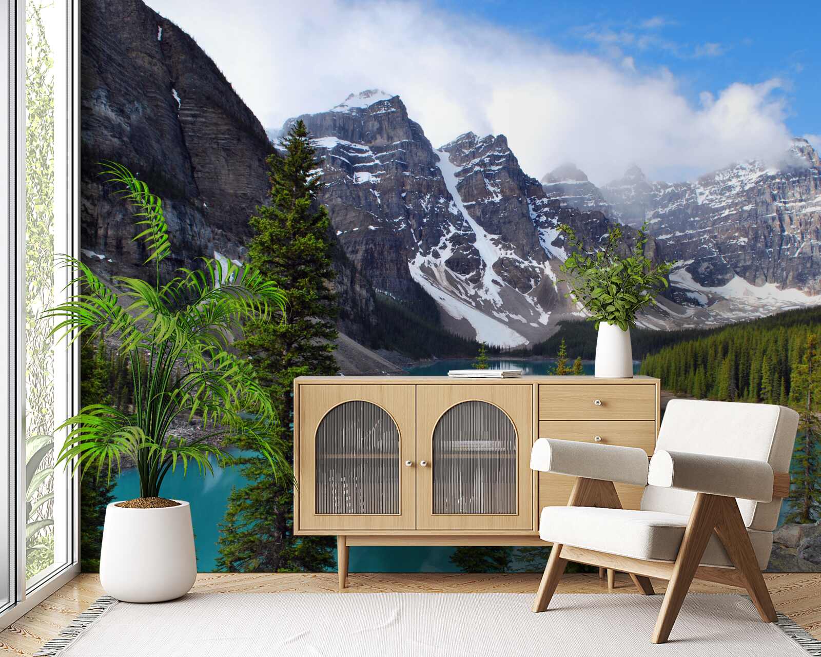 Fototapeta jazero s modrou vodou na úpätí vrcholkov hôr