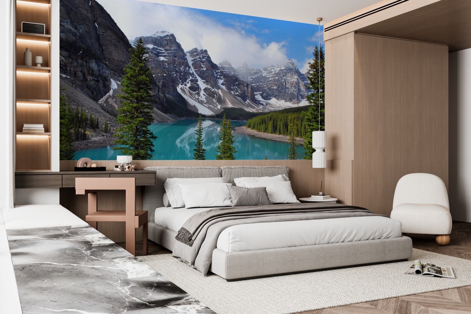 Fototapeta jazero s modrou vodou na úpätí vrcholkov hôr