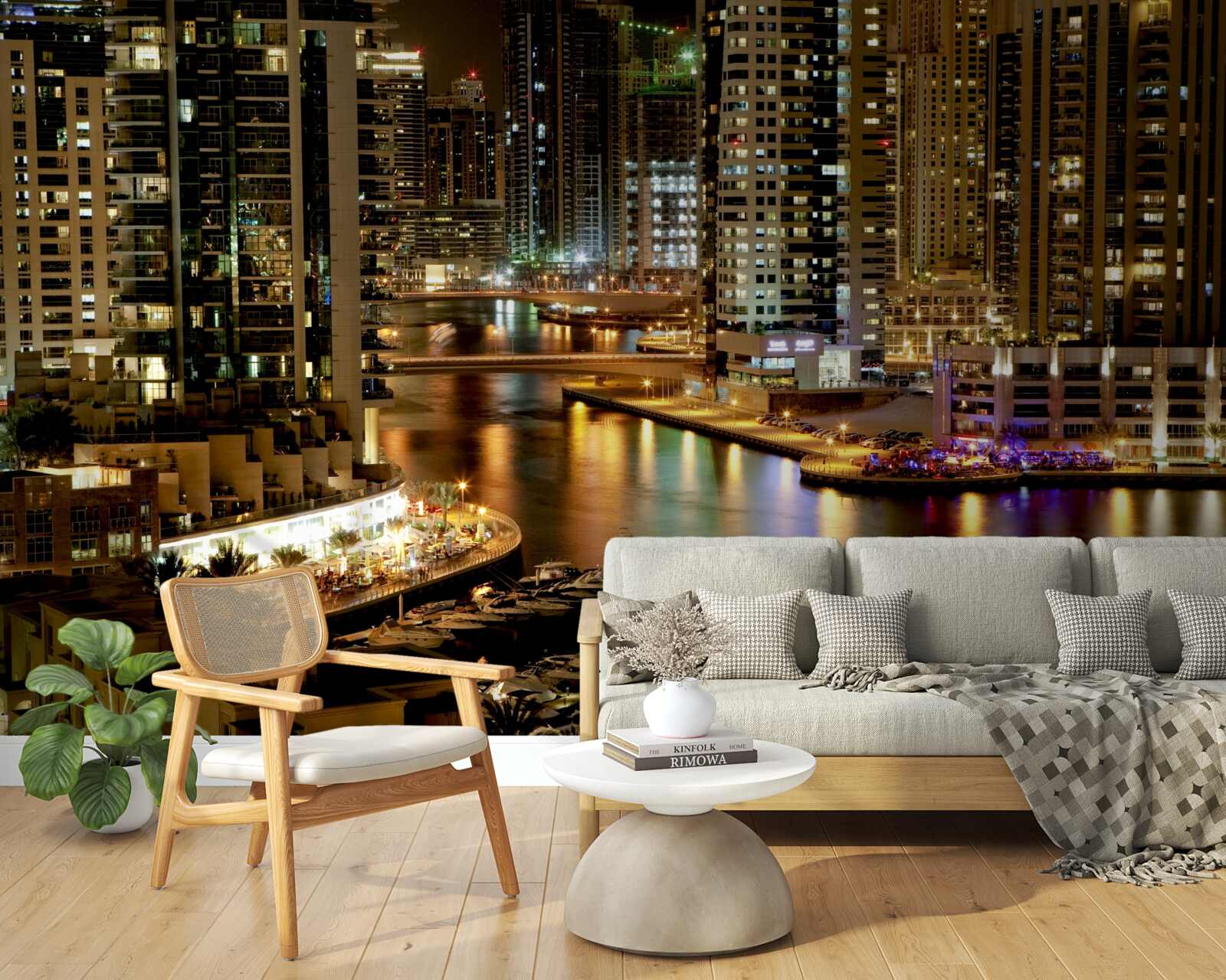 Fototapeta nočné mólo s člnmi