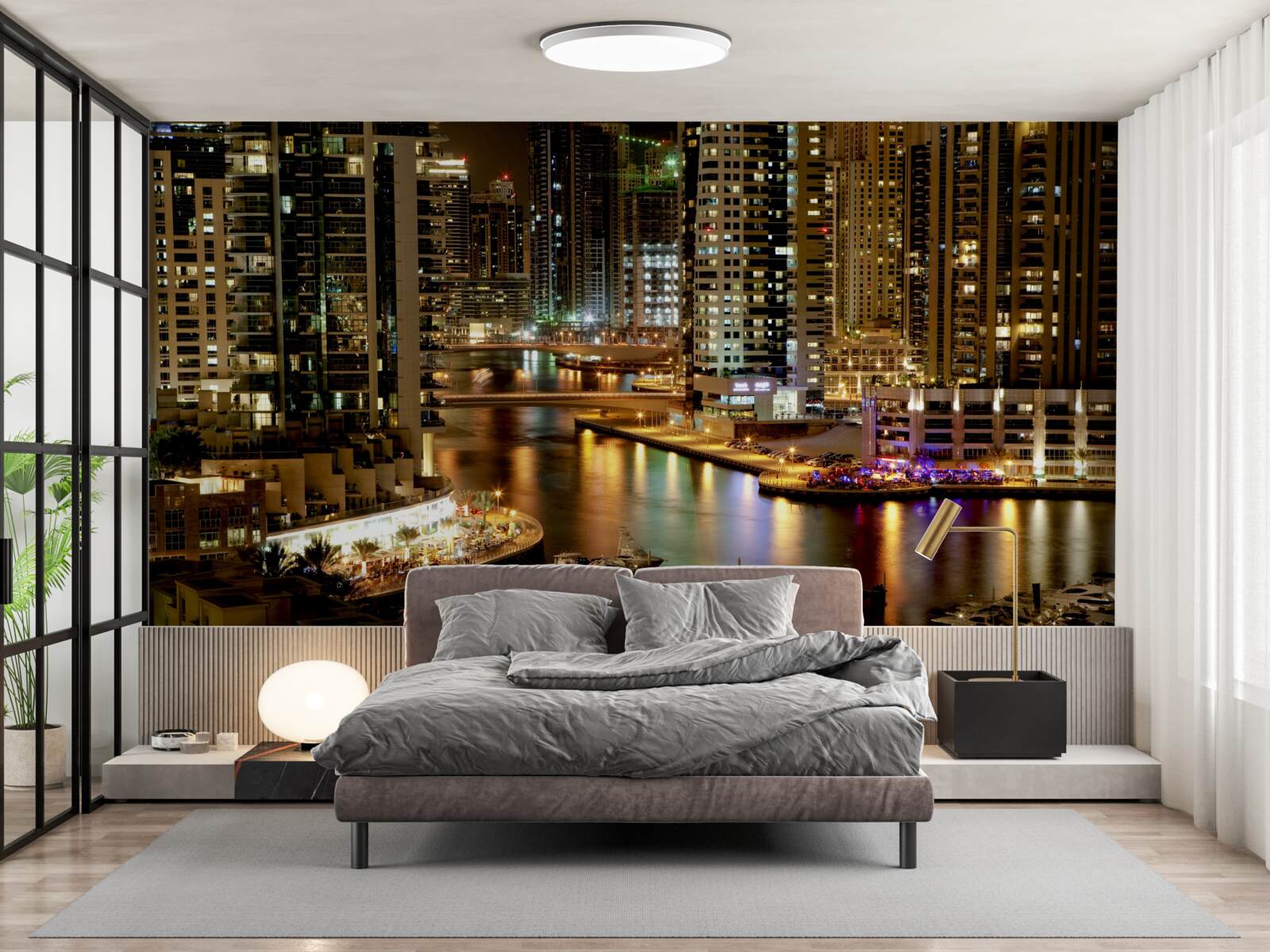 Fototapeta nočné mólo s člnmi