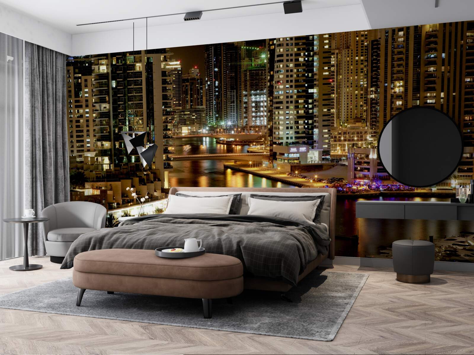 Fototapeta nočné mólo s člnmi