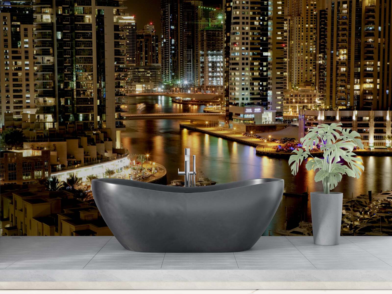 Fototapeta nočné mólo s člnmi