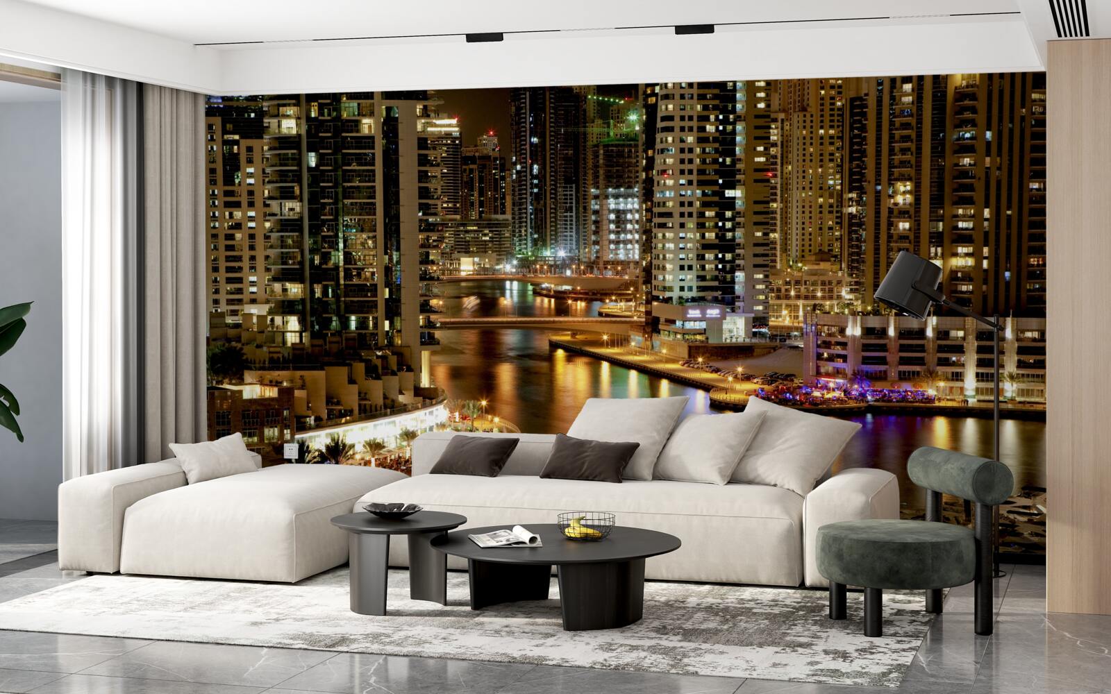 Fototapeta nočné mólo s člnmi