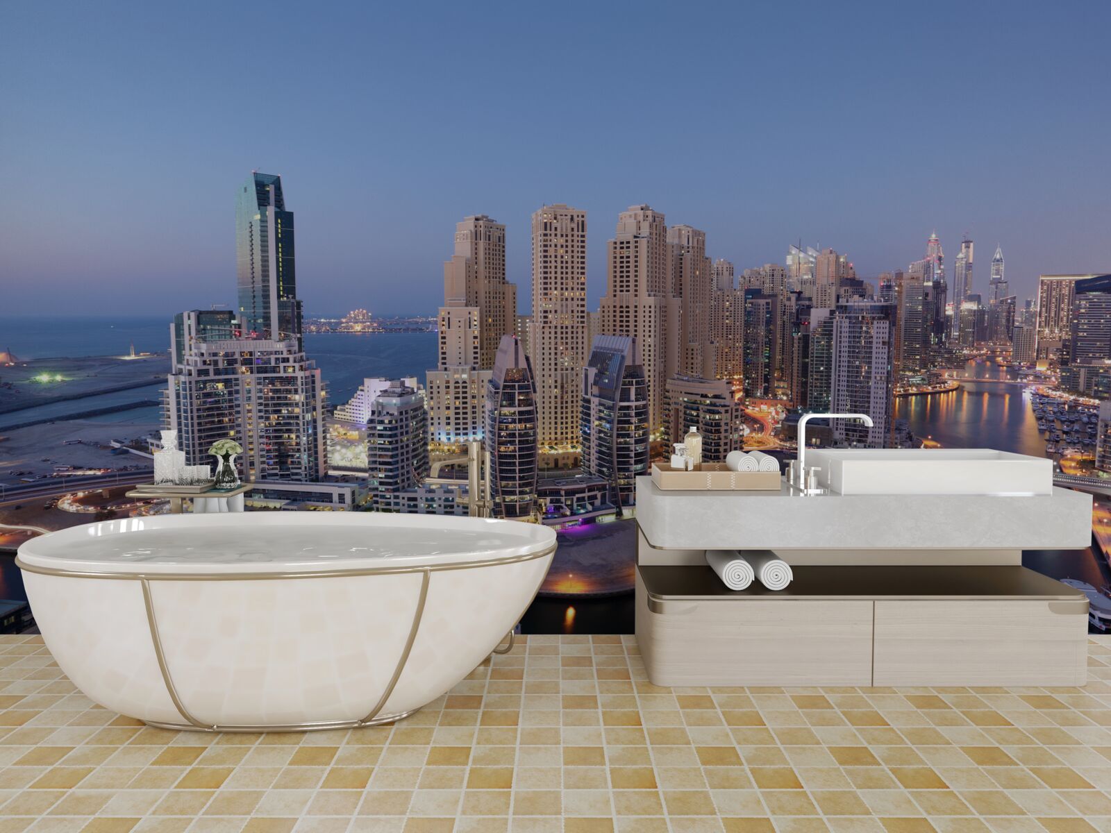 Fototapeta západ slnka nad Dubajom