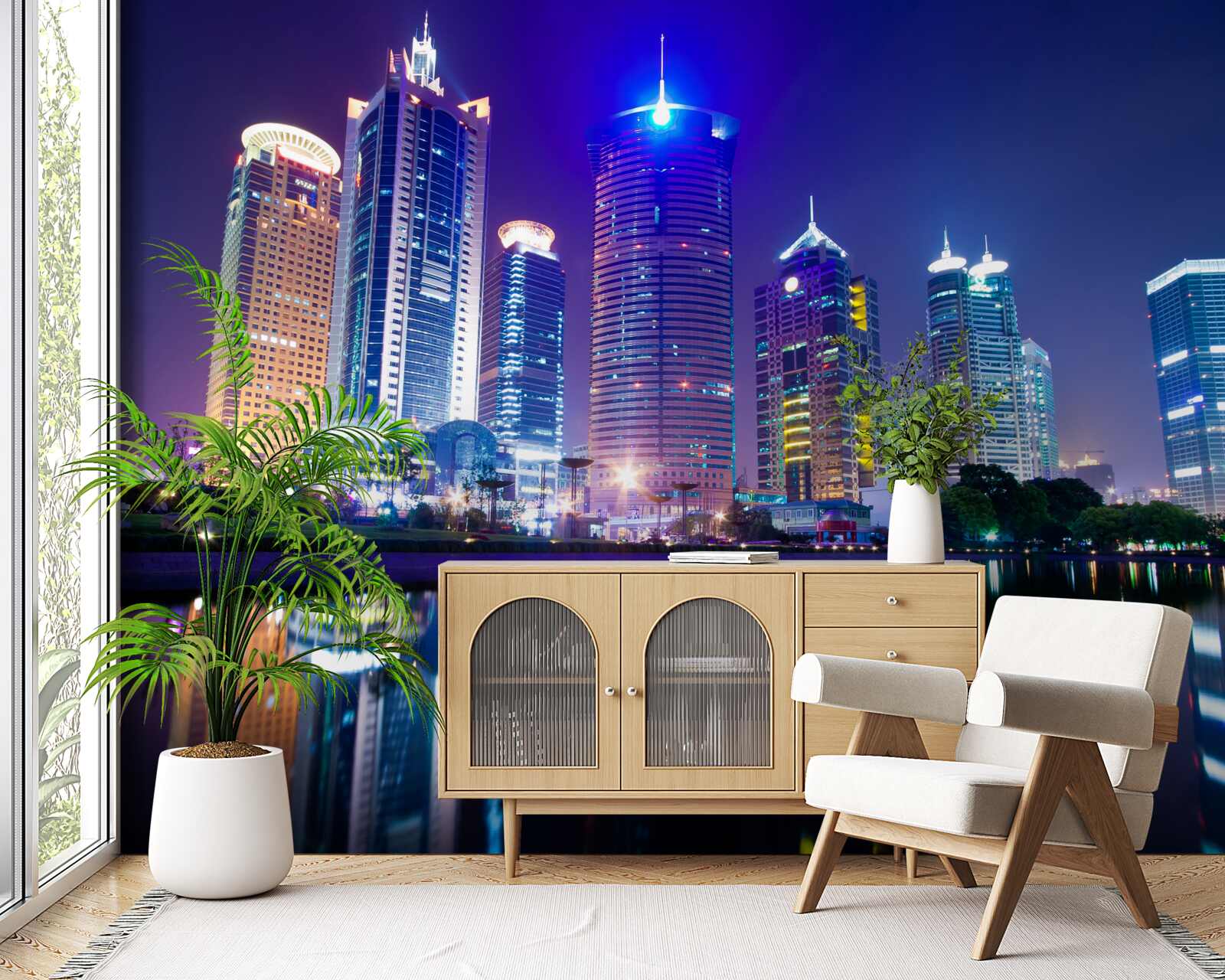 Fototapeta odrazy mrakodrapov v noci