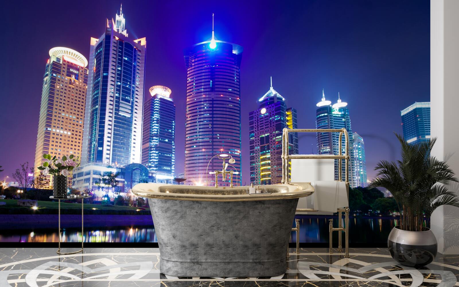 Fototapeta odrazy mrakodrapov v noci