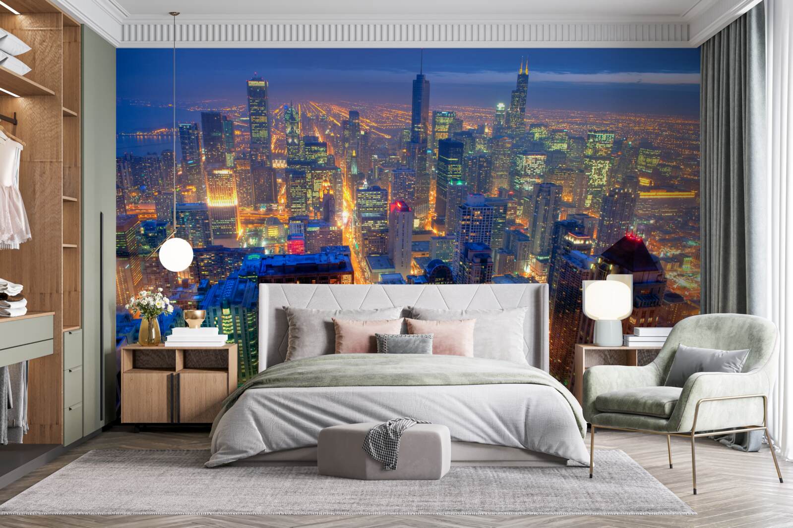 Fototapeta Svetlá mesta Chicago osvetľujú ulice