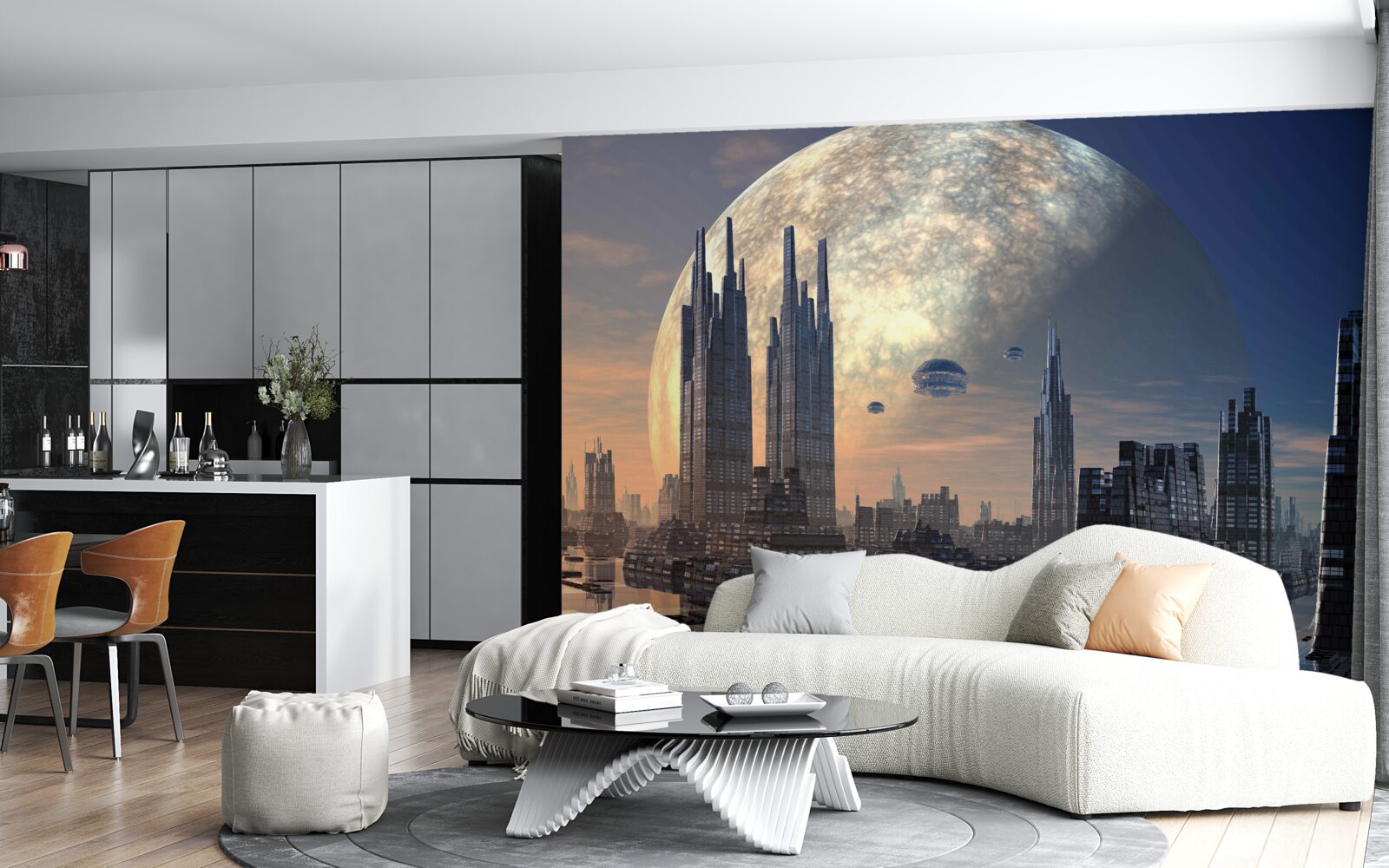 Fototapeta futuristické mesto v mesačnom svite