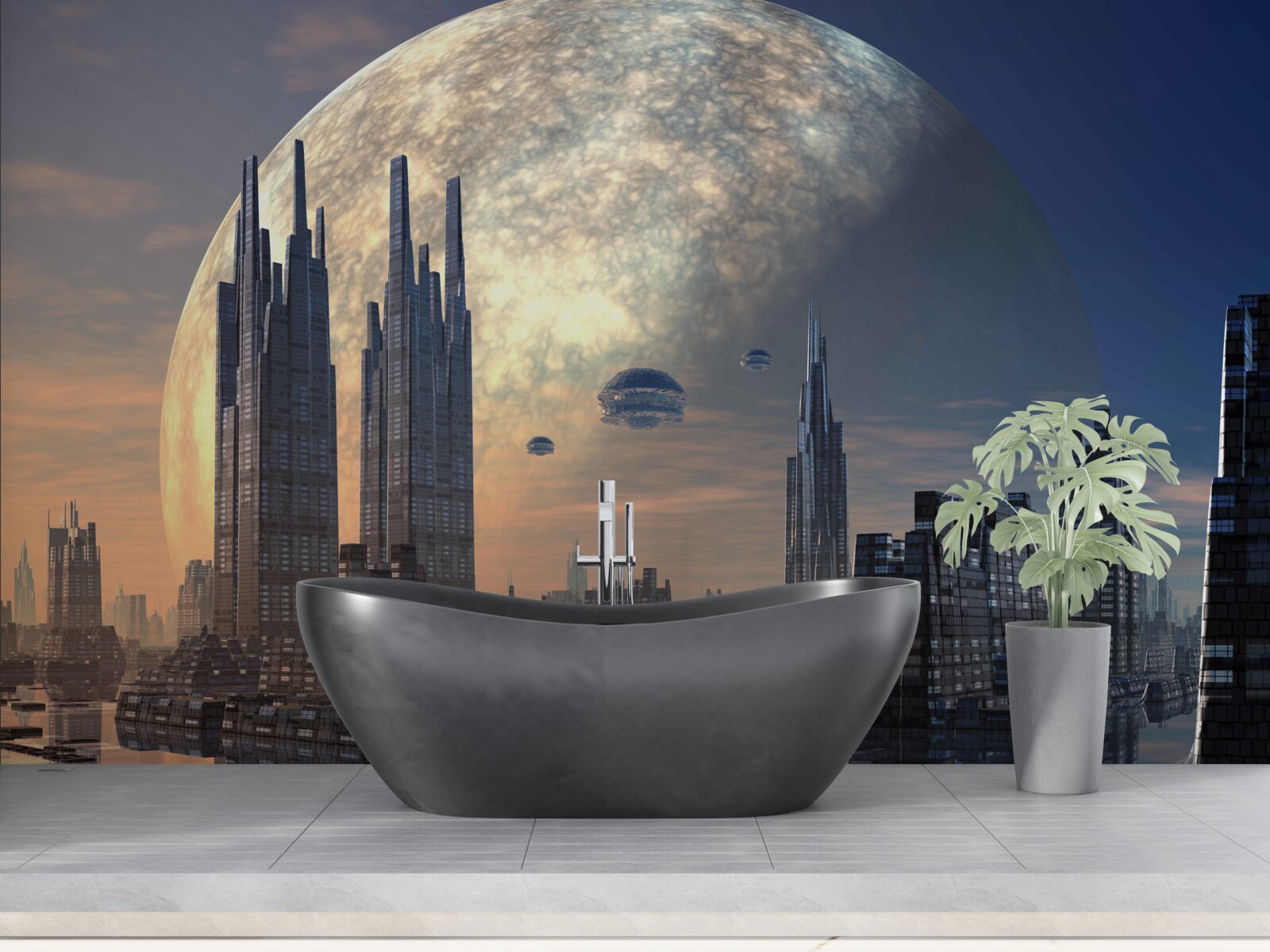 Fototapeta futuristické mesto v mesačnom svite