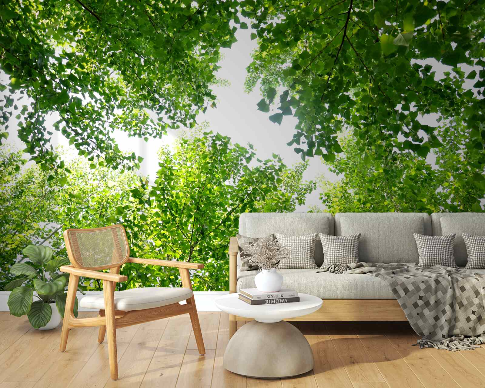 Fototapeta biela obloha zvýraznená zelenými listami