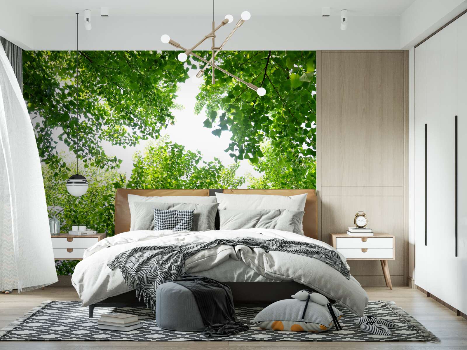 Fototapeta biela obloha zvýraznená zelenými listami