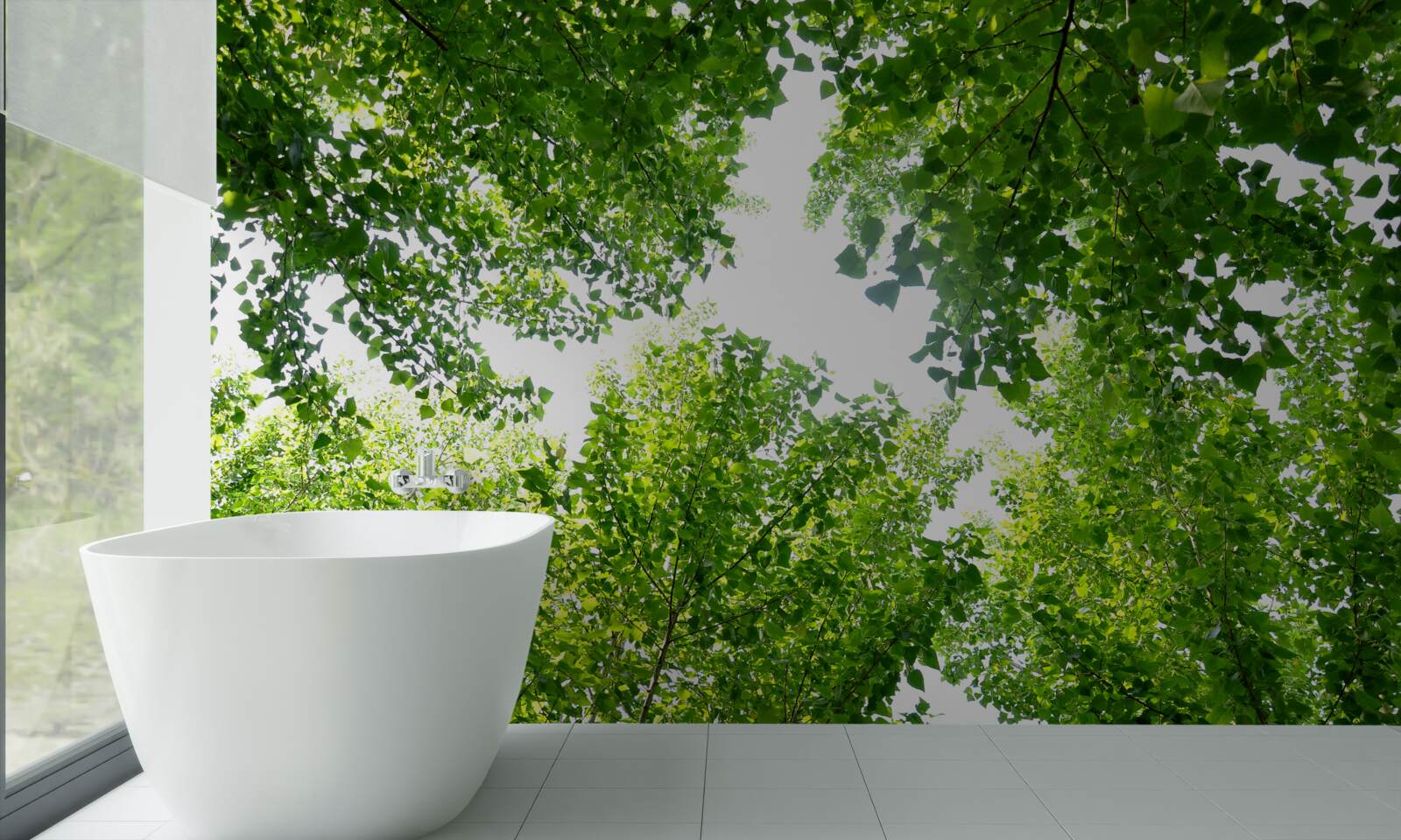 Fototapeta biela obloha zvýraznená zelenými listami