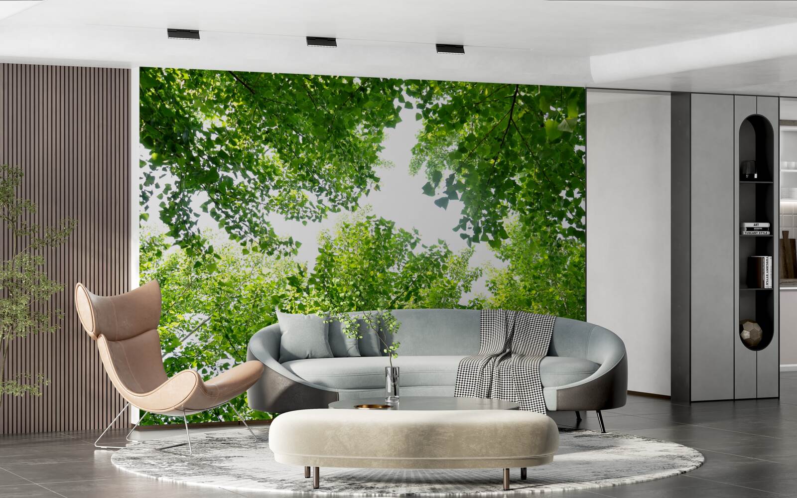 Fototapeta biela obloha zvýraznená zelenými listami