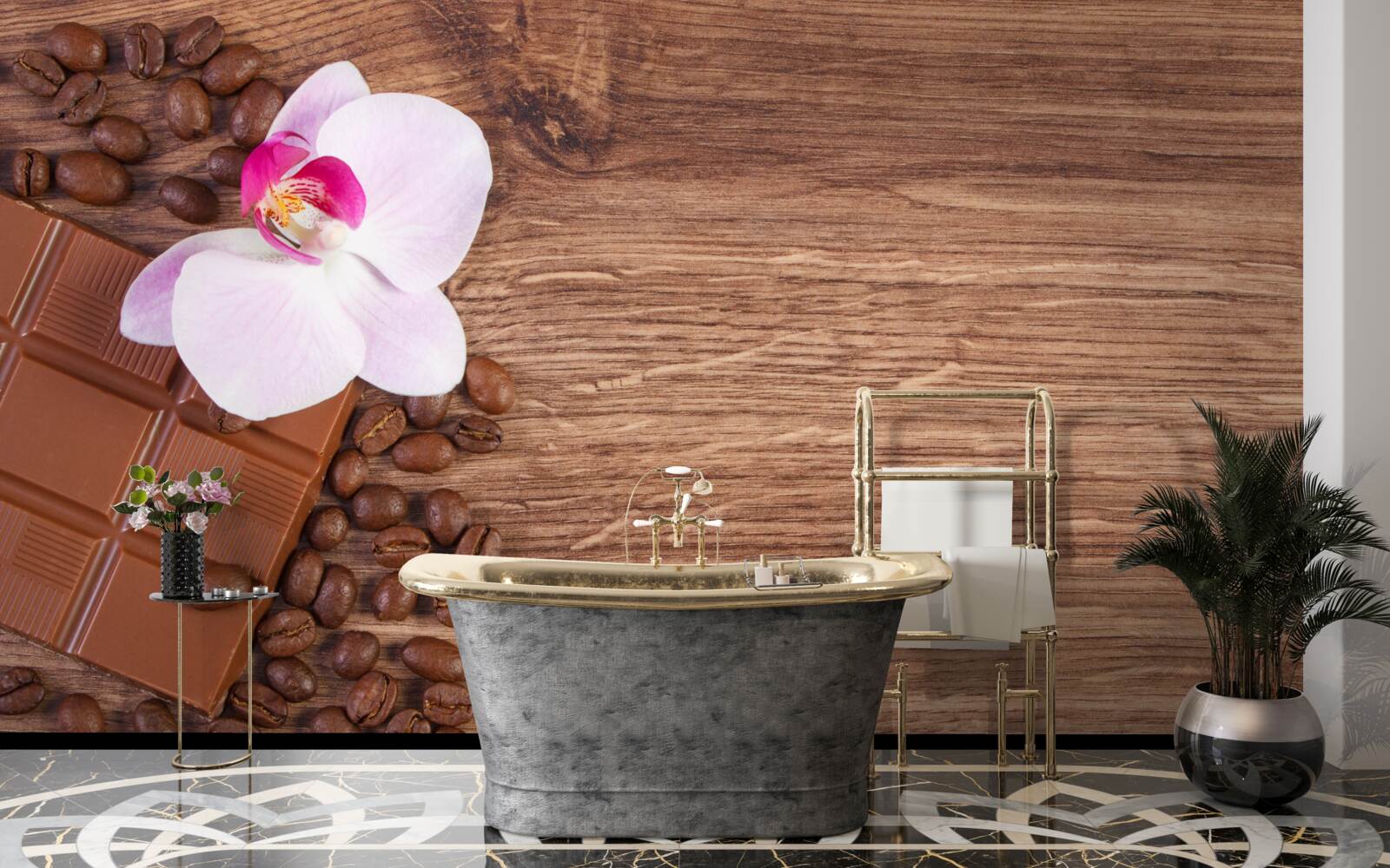 Fototapeta snehobiela orchidea, máčaná v káve a čokoláde