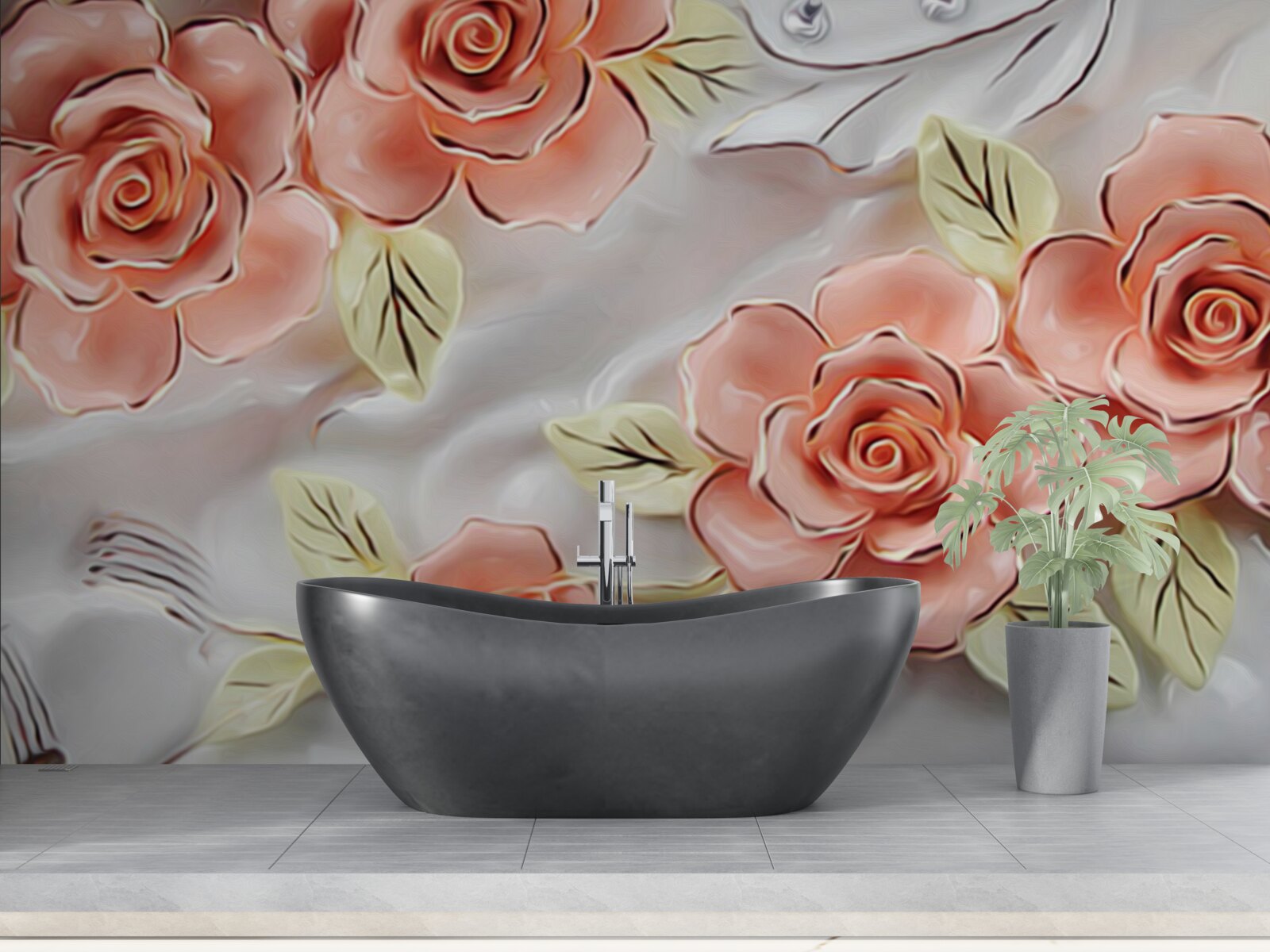 Fototapeta ružové ruže so zelenými listami