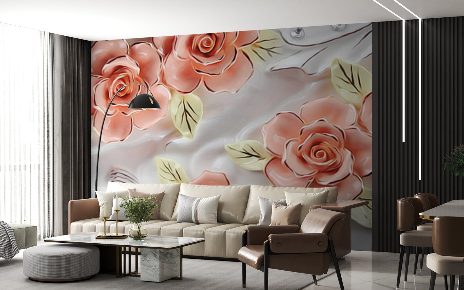 Fototapeta ružové ruže so zelenými listami