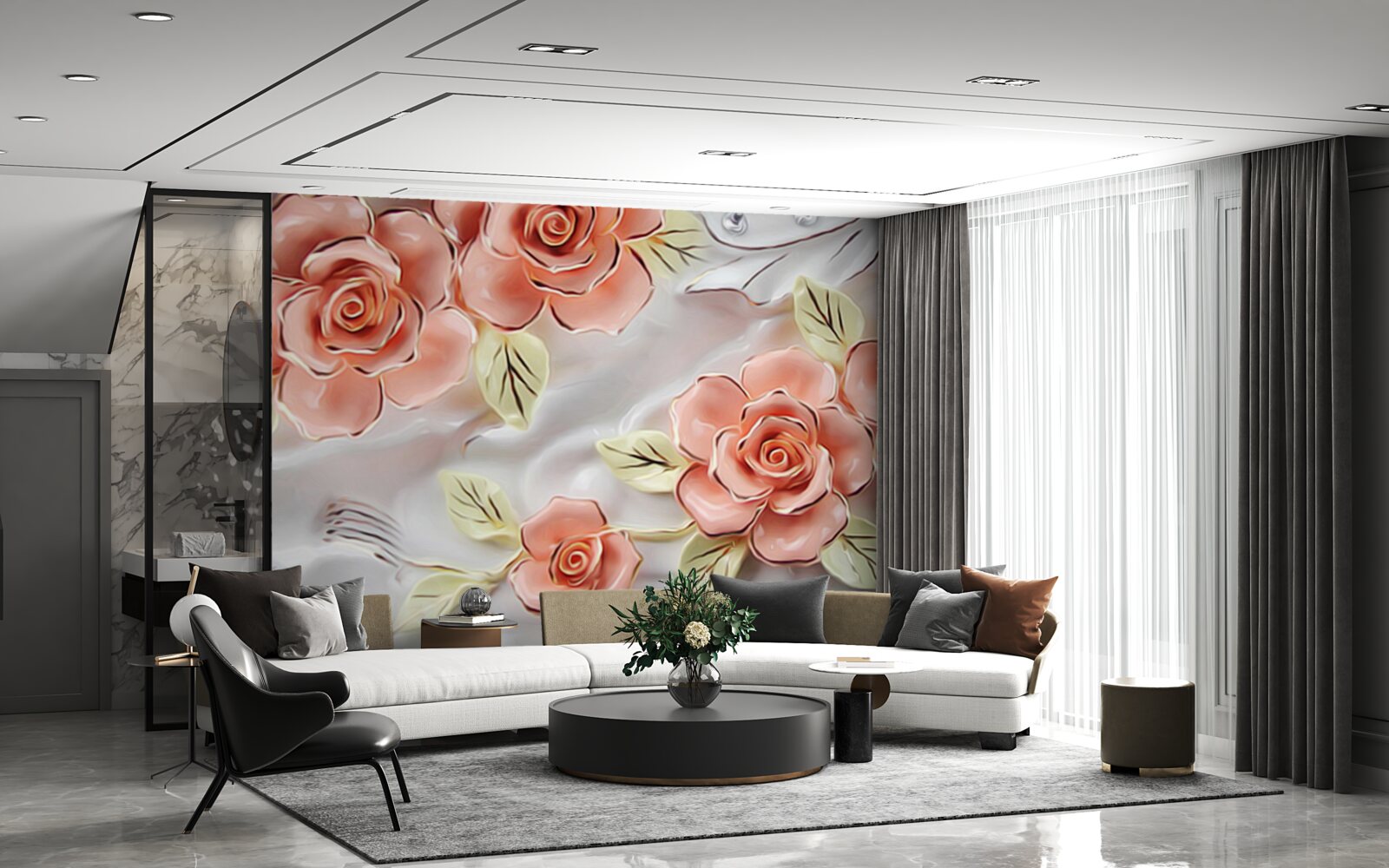 Fototapeta ružové ruže so zelenými listami