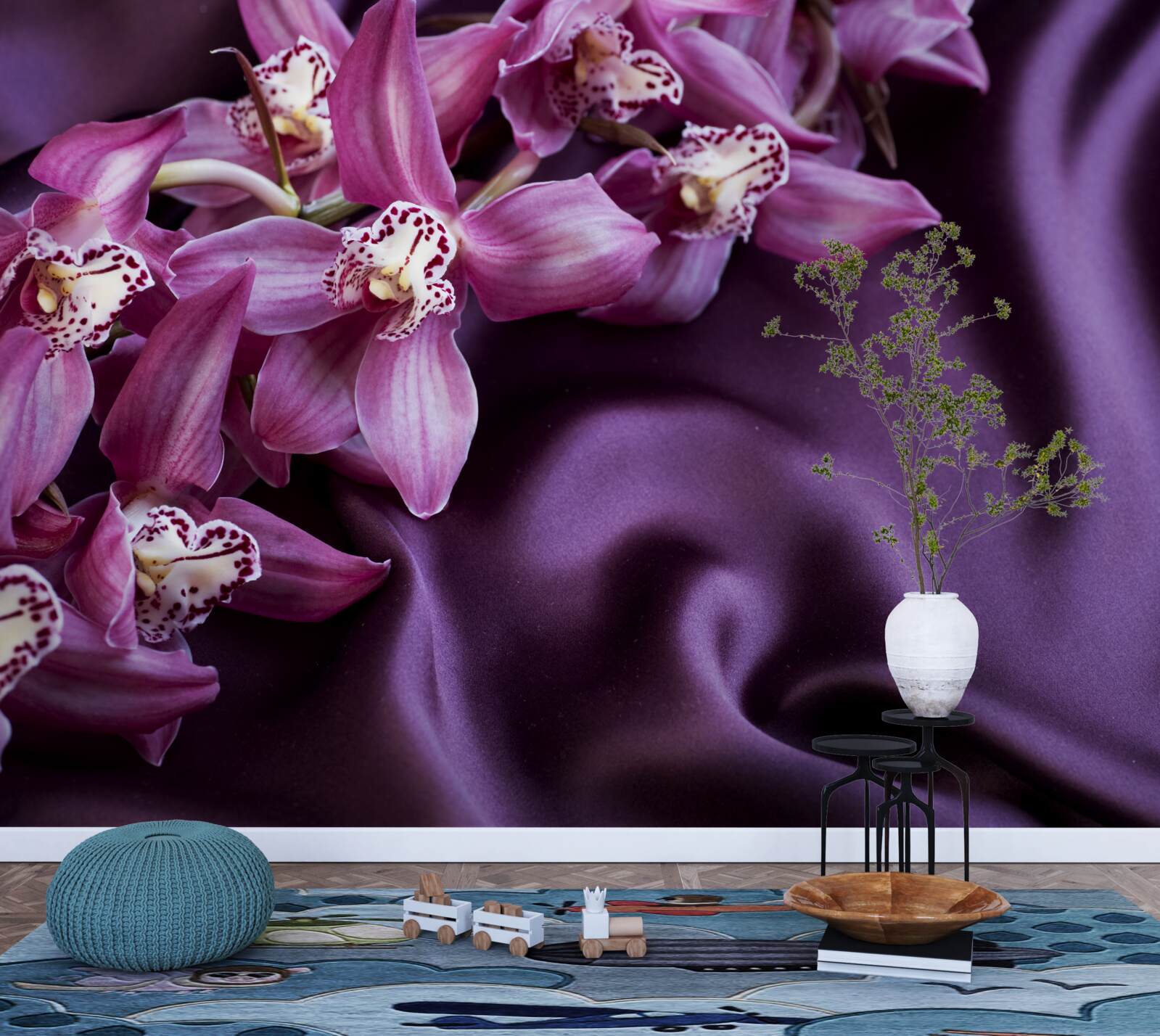 Fototapeta fialové orchidey na saténe v rovnakom odtieni