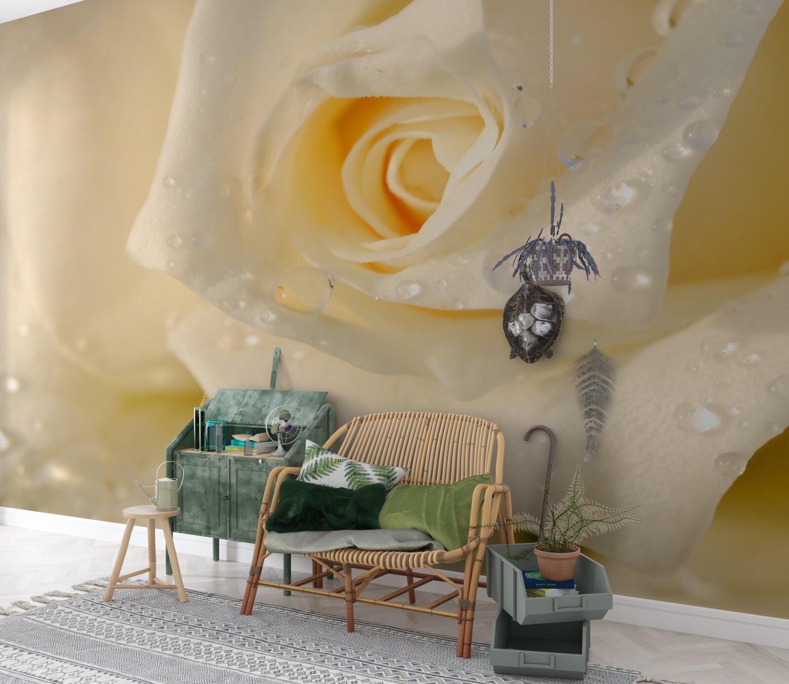 Fototapeta ruža v kvapkách, maľovaná na bielo