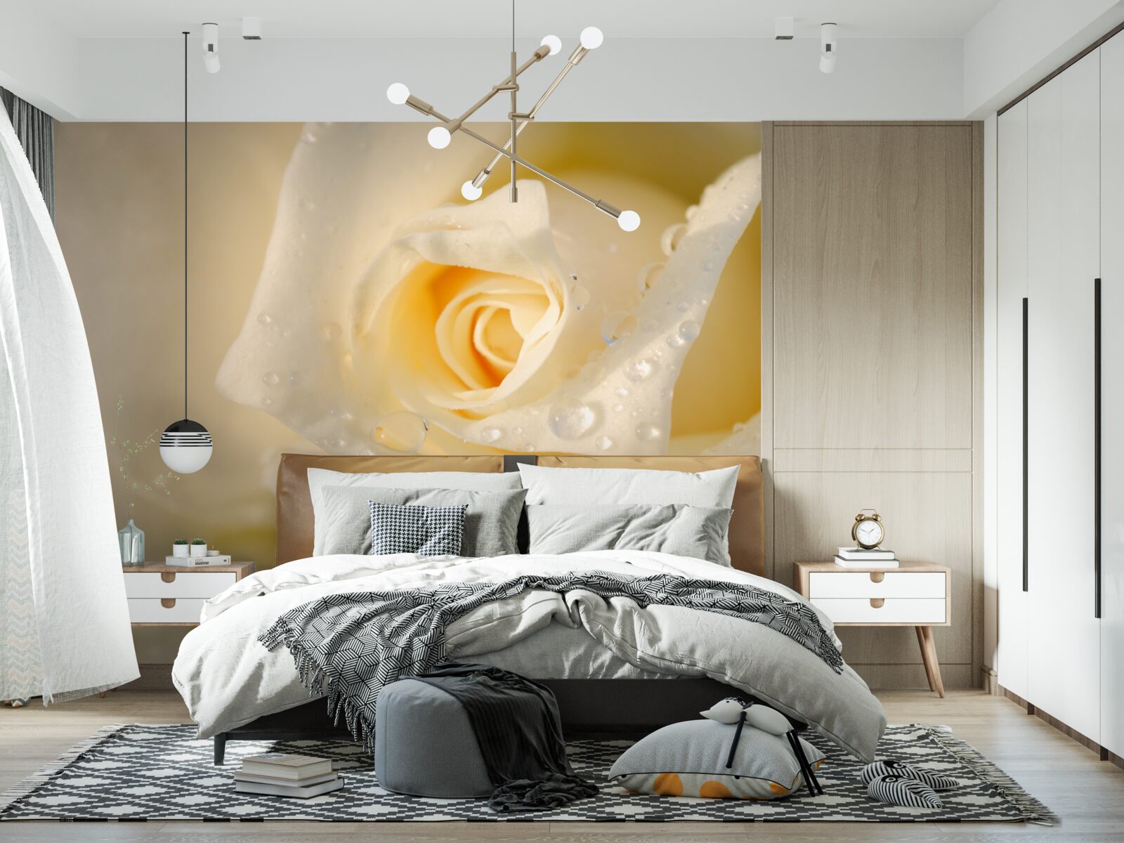 Fototapeta ruža v kvapkách, maľovaná na bielo