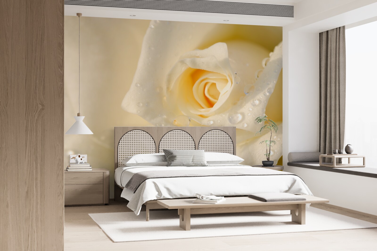 Fototapeta ruža v kvapkách, maľovaná na bielo