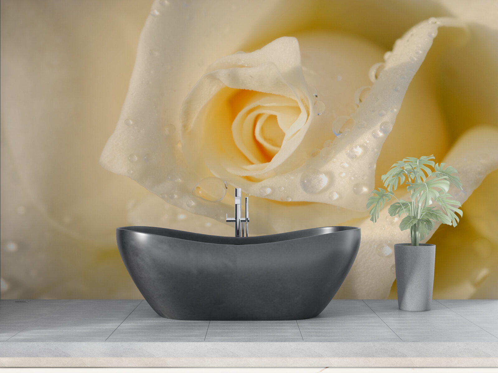 Fototapeta ruža v kvapkách, maľovaná na bielo