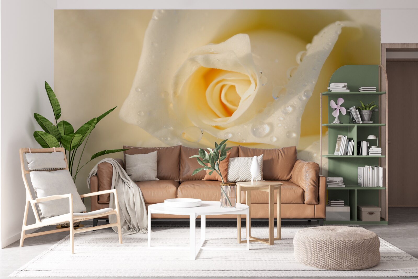 Fototapeta ruža v kvapkách, maľovaná na bielo