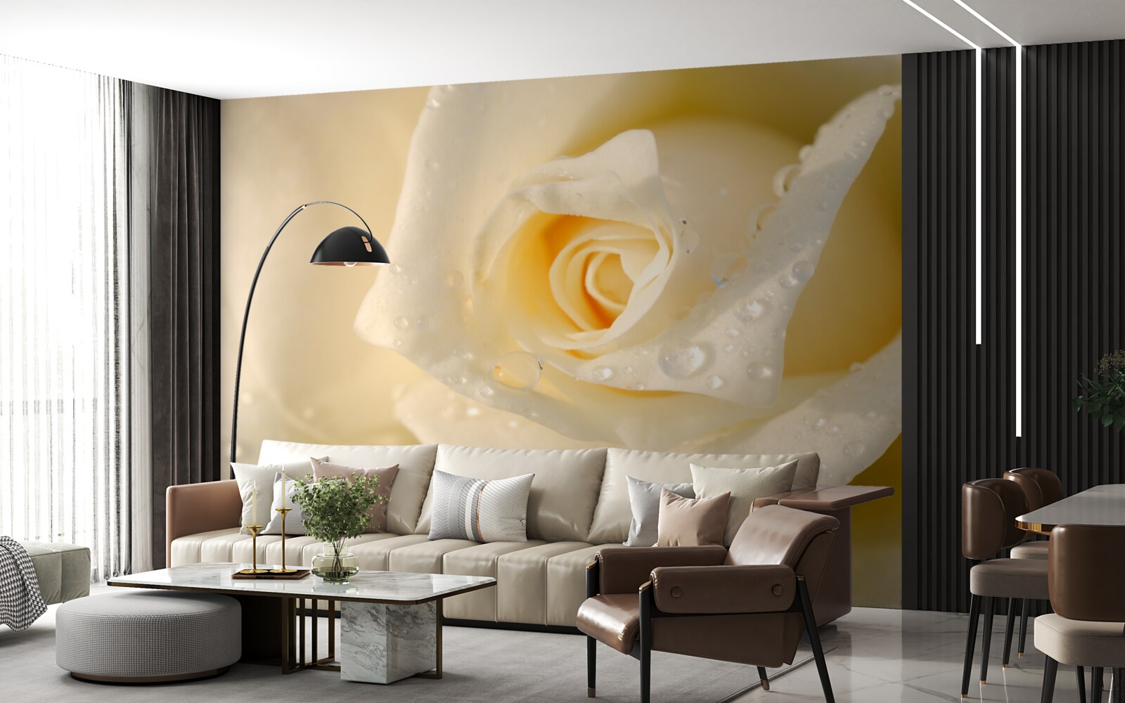 Fototapeta ruža v kvapkách, maľovaná na bielo