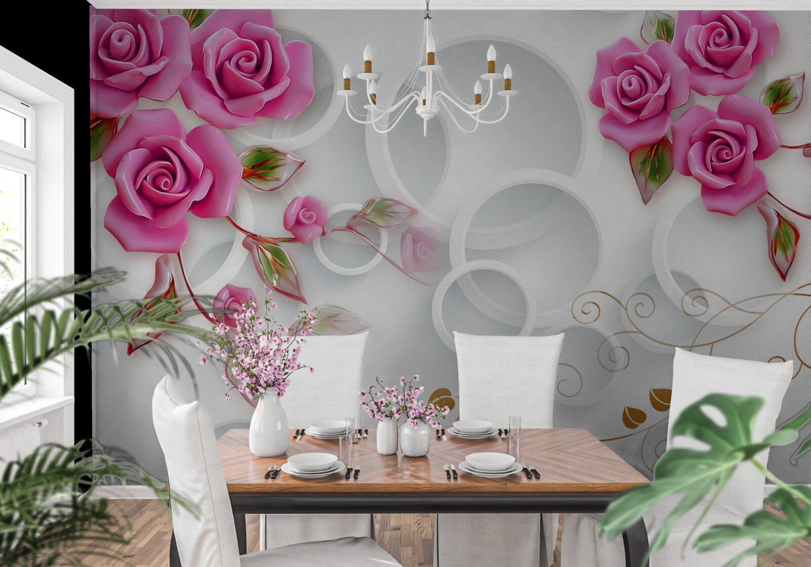 Fototapeta biele obrúčky a ružová ruža