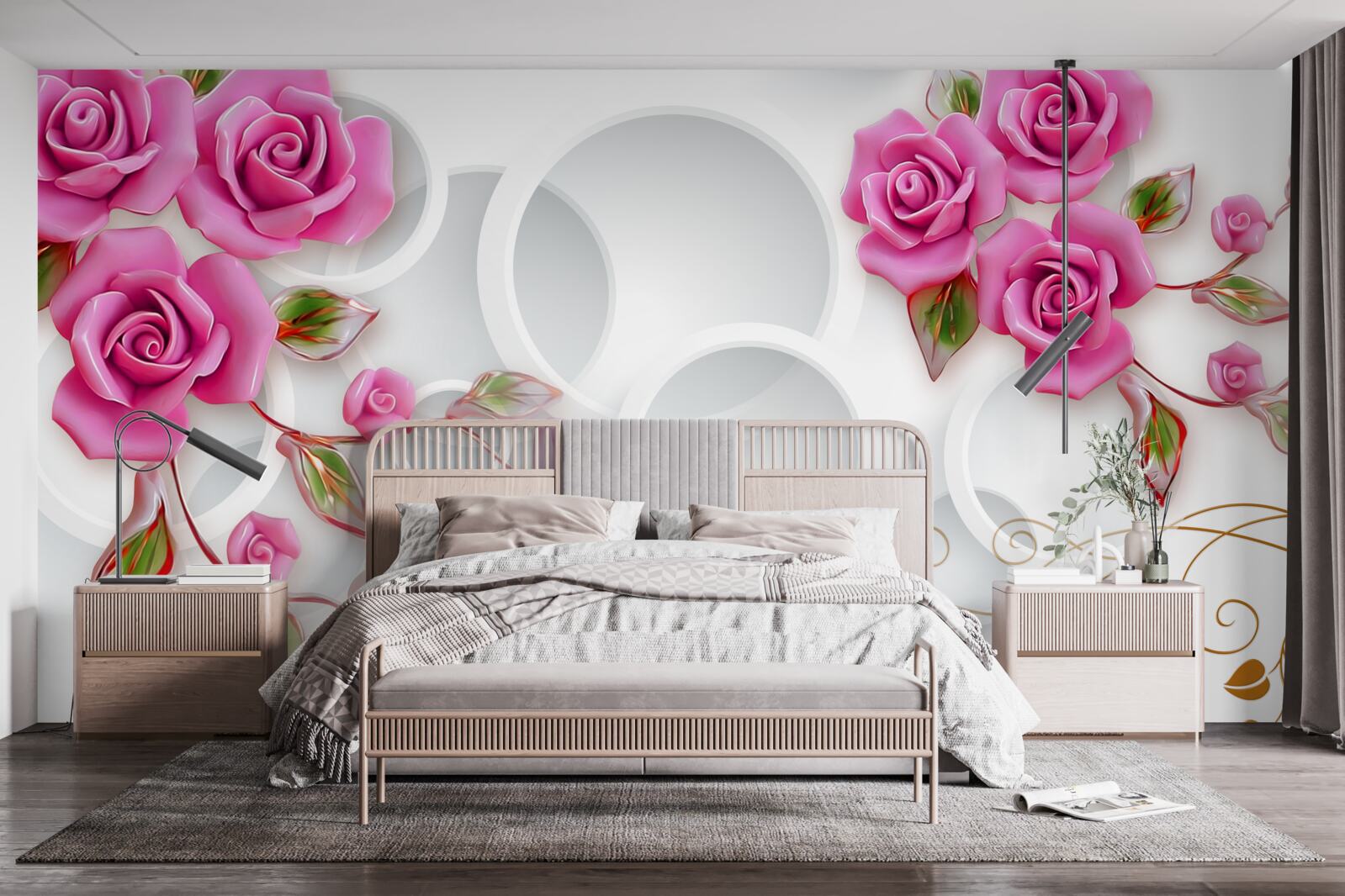 Fototapeta biele obrúčky a ružová ruža