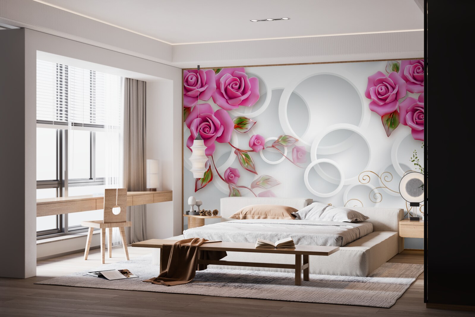 Fototapeta biele obrúčky a ružová ruža