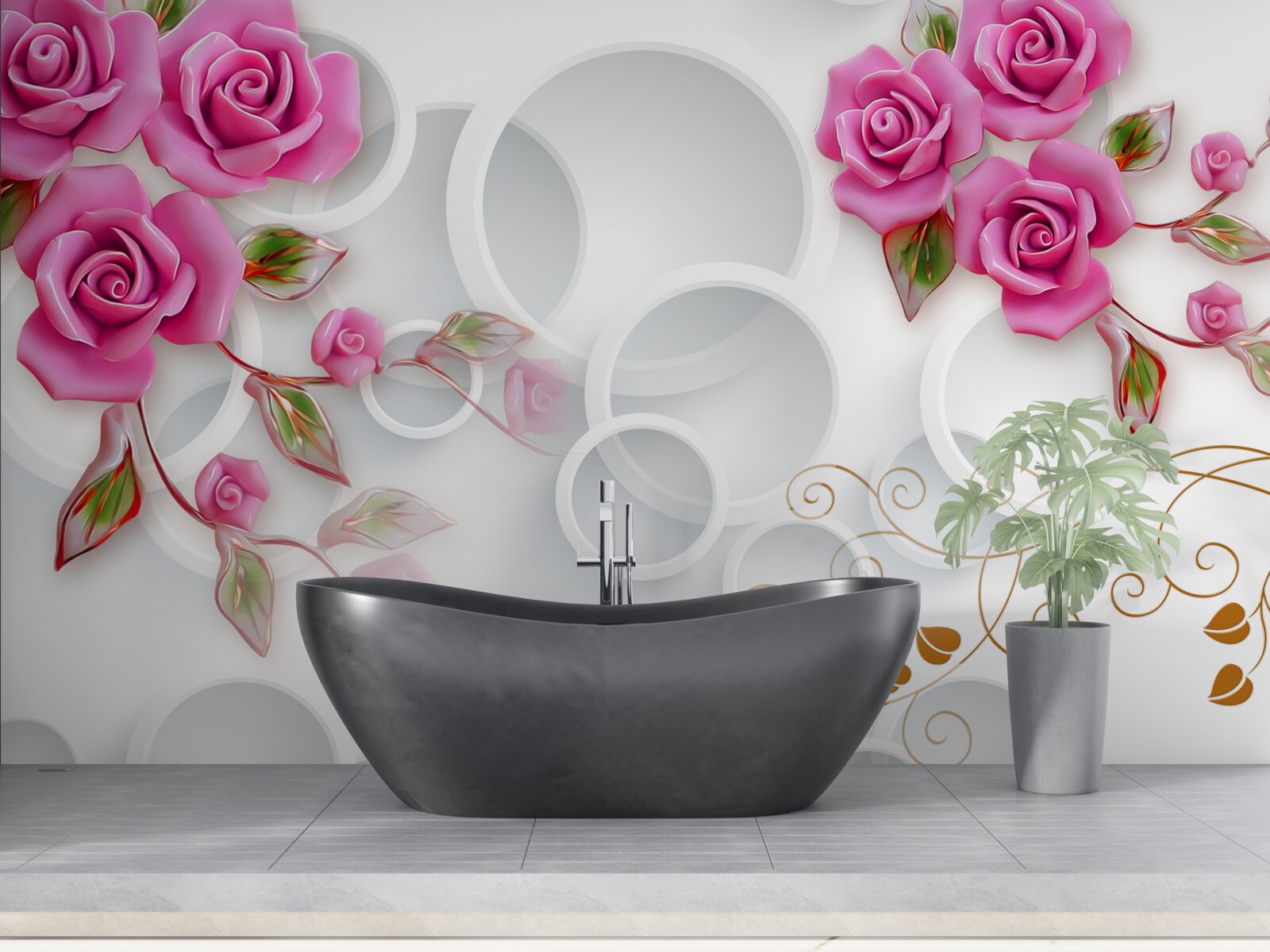 Fototapeta biele obrúčky a ružová ruža