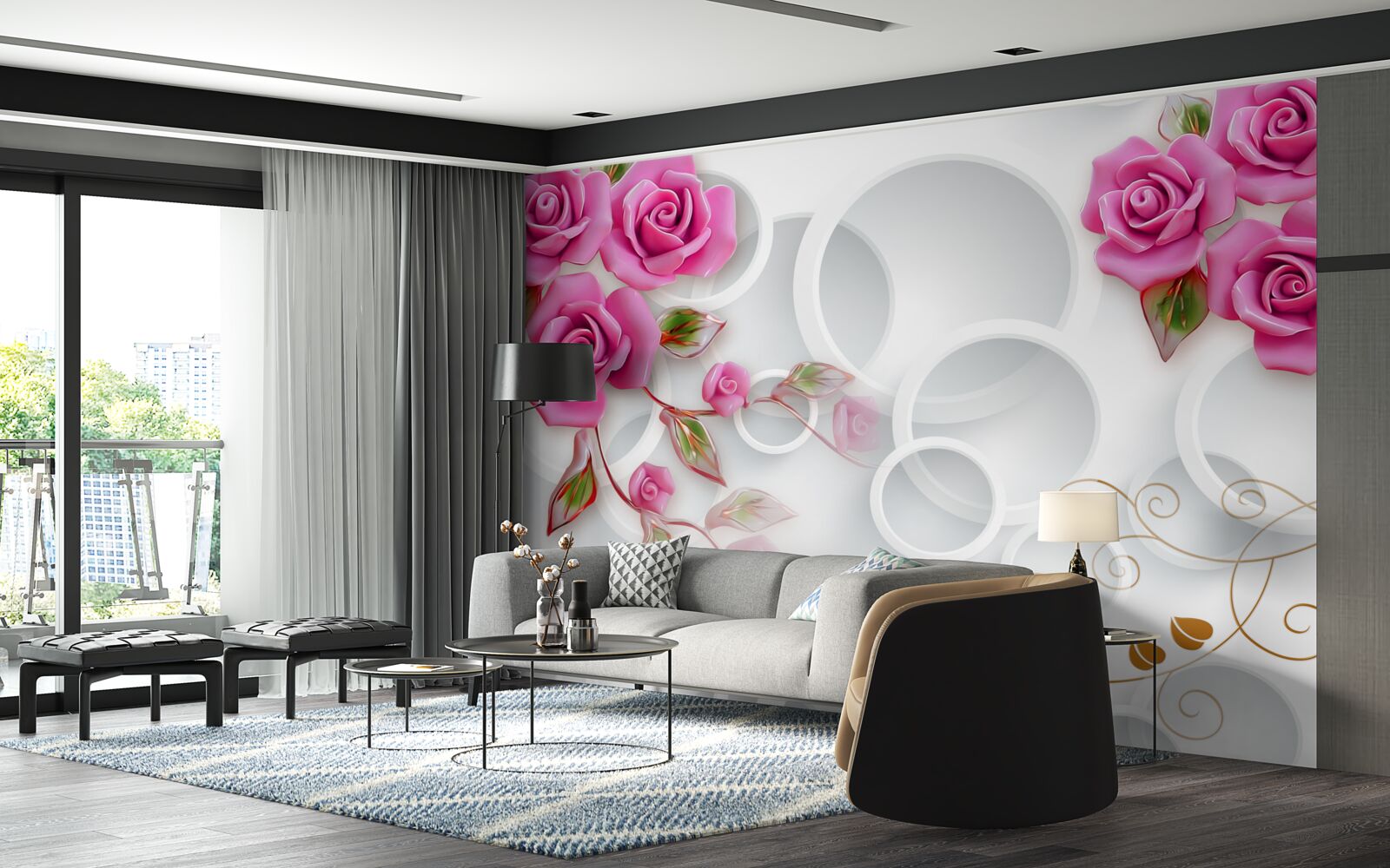 Fototapeta biele obrúčky a ružová ruža