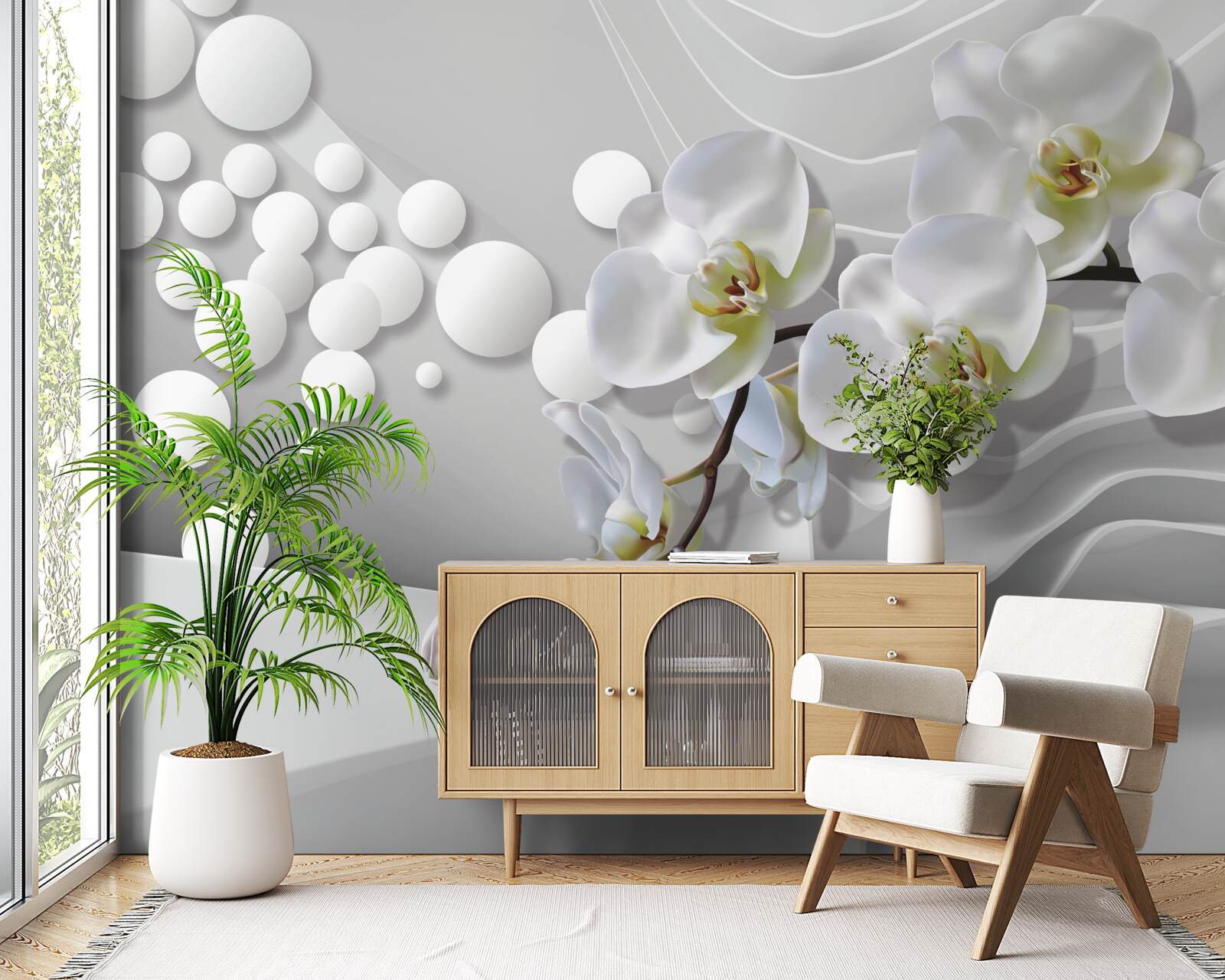 Fototapeta orchidea s abstraktnou bielou vetvou