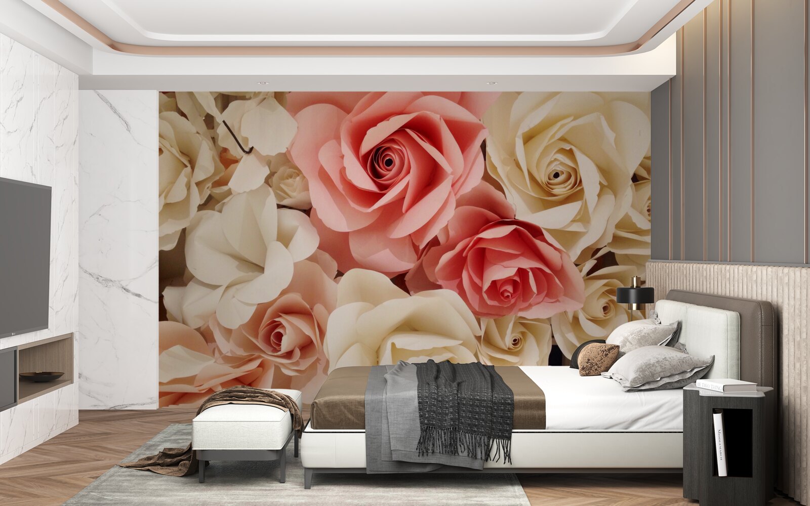 Fototapeta krásna kytica ruží v odtieňoch krémovej a ružovej