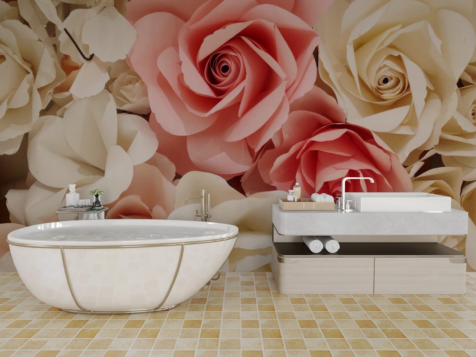 Fototapeta krásna kytica ruží v odtieňoch krémovej a ružovej