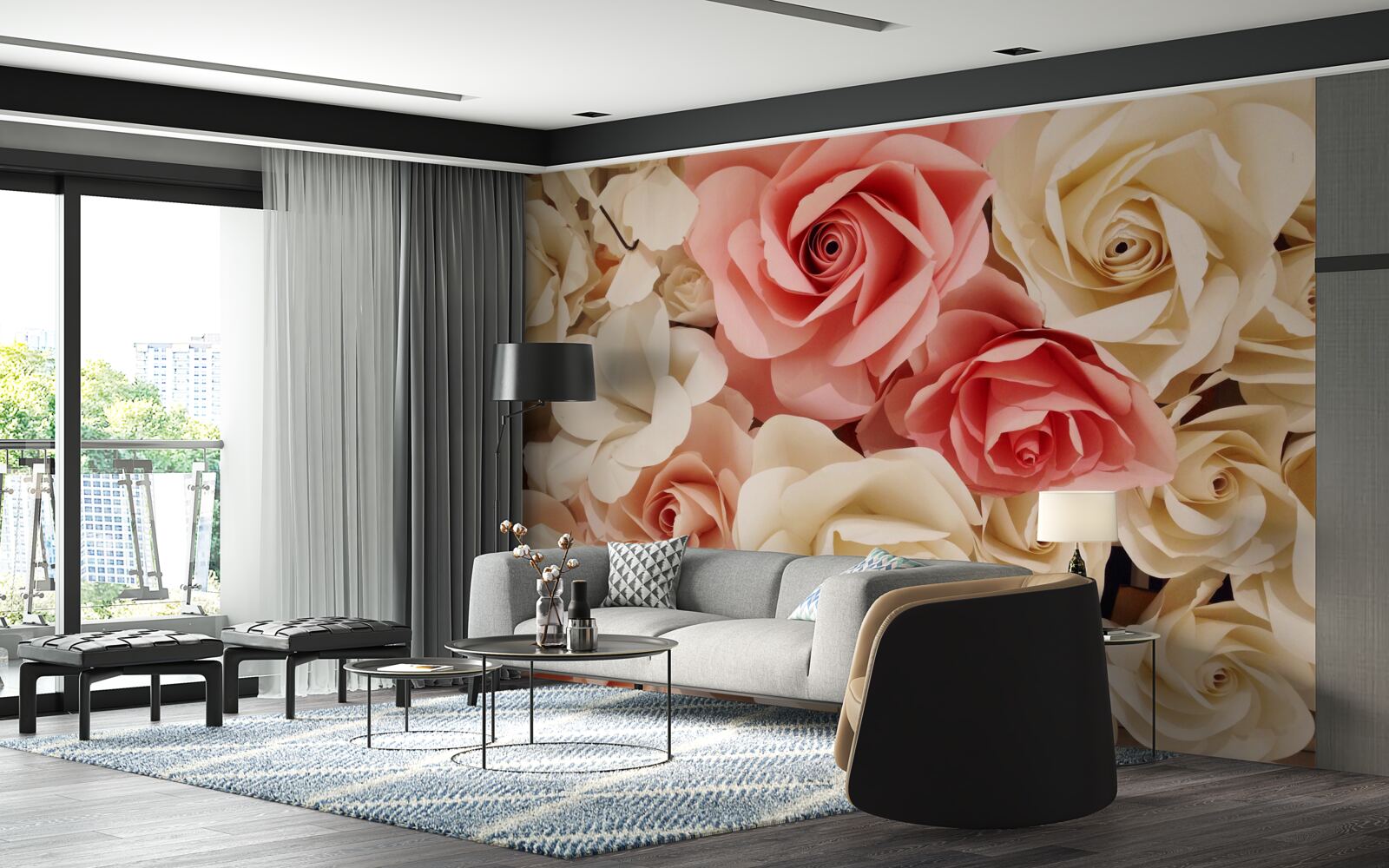 Fototapeta krásna kytica ruží v odtieňoch krémovej a ružovej