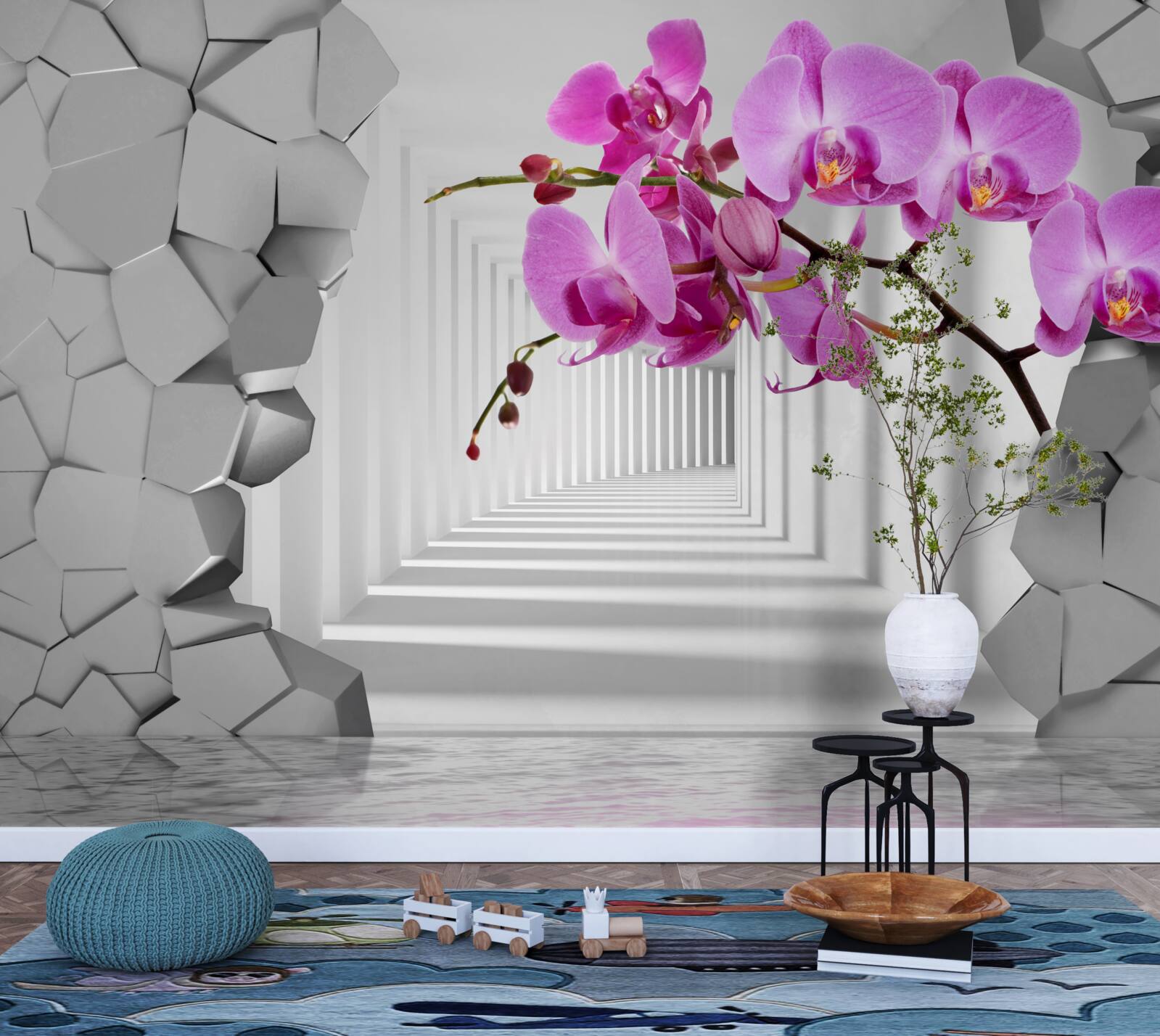 Fototapeta orchidea preniká svojou vetvou do steny