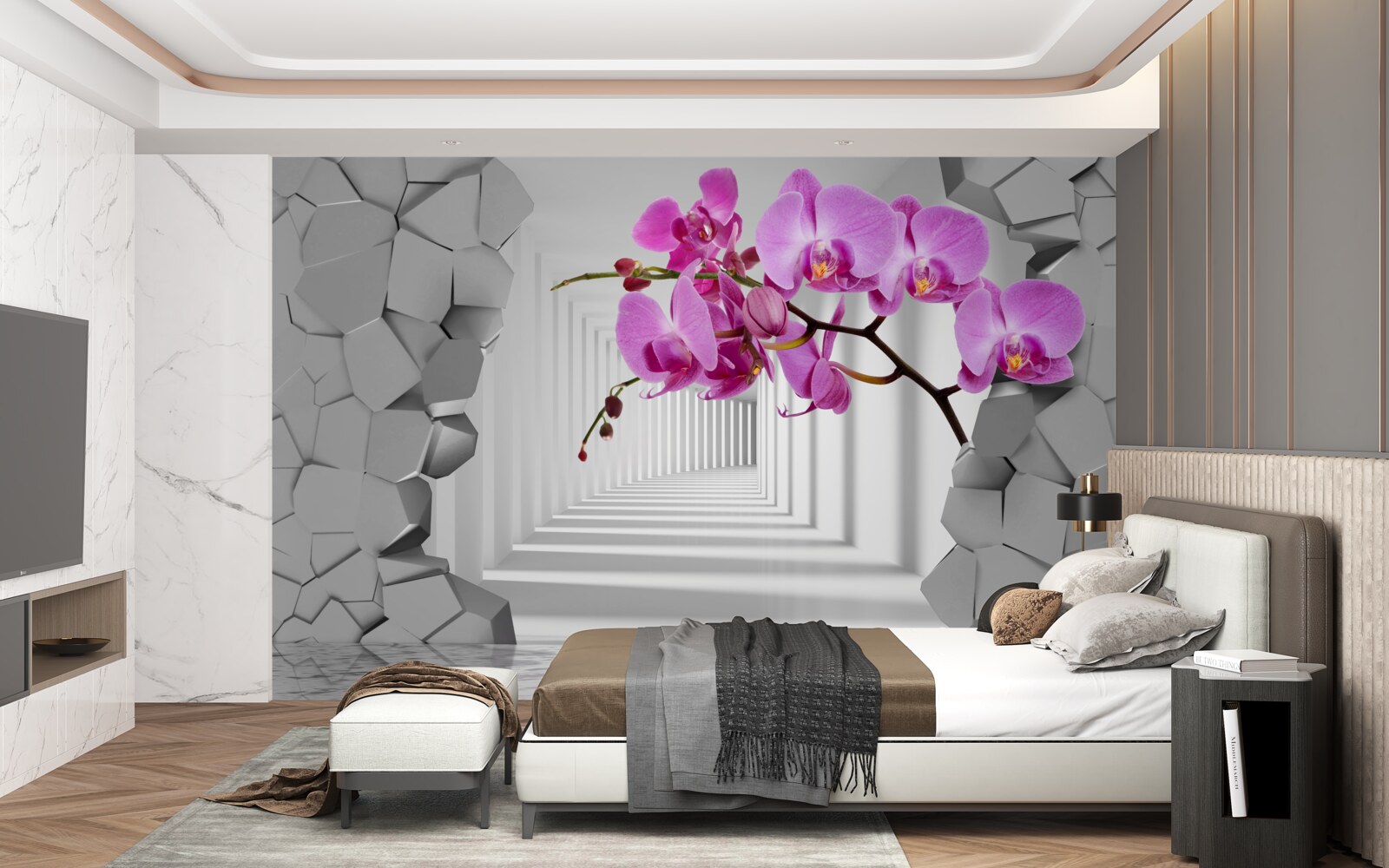 Fototapeta orchidea preniká svojou vetvou do steny