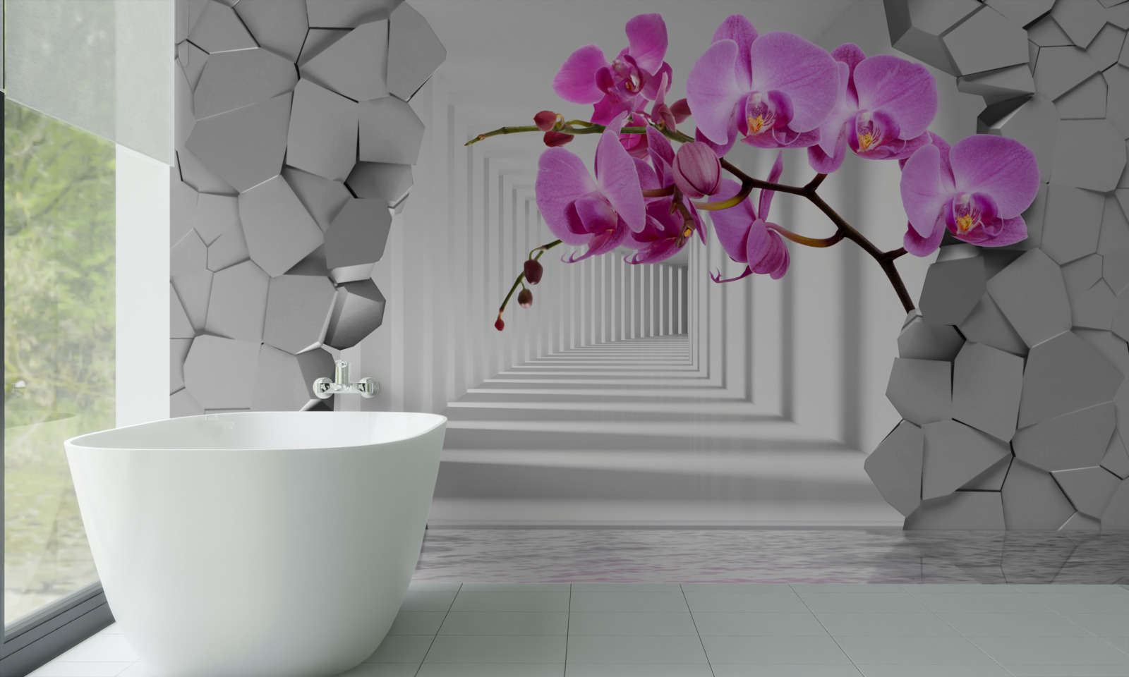 Fototapeta orchidea preniká svojou vetvou do steny