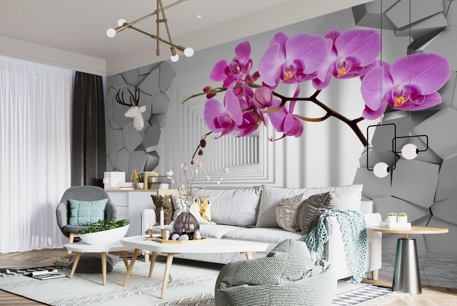 Fototapeta orchidea preniká svojou vetvou do steny